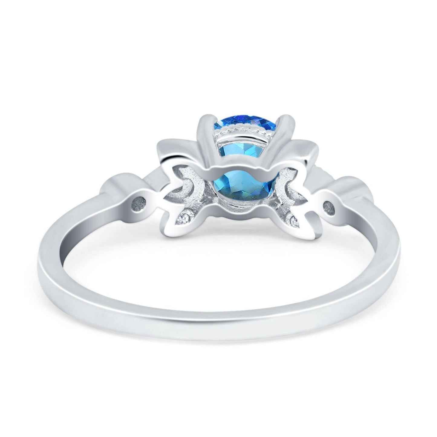 Bague de fiançailles en or blanc 14 carats avec topaze bleue naturelle ronde de 7 mm G SI de 1,37 ct et diamant taille 6,5