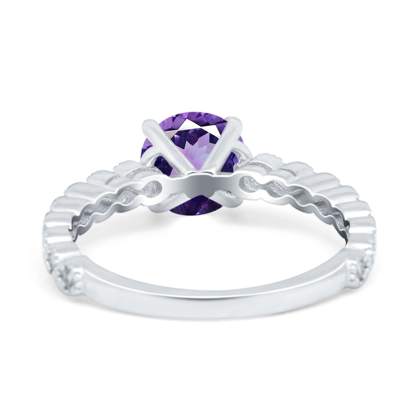 14K White Gold 1.16ct Round 6.5mm G SI Natural Amethyst Diamond Engagement Wedding Ring Size 6.5