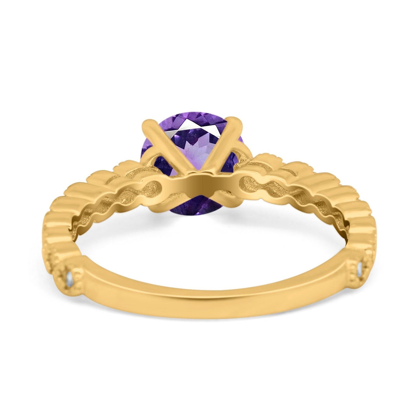 14K Yellow Gold 1.16ct Round 6.5mm G SI Natural Amethyst Diamond Engagement Wedding Ring Size 6.5