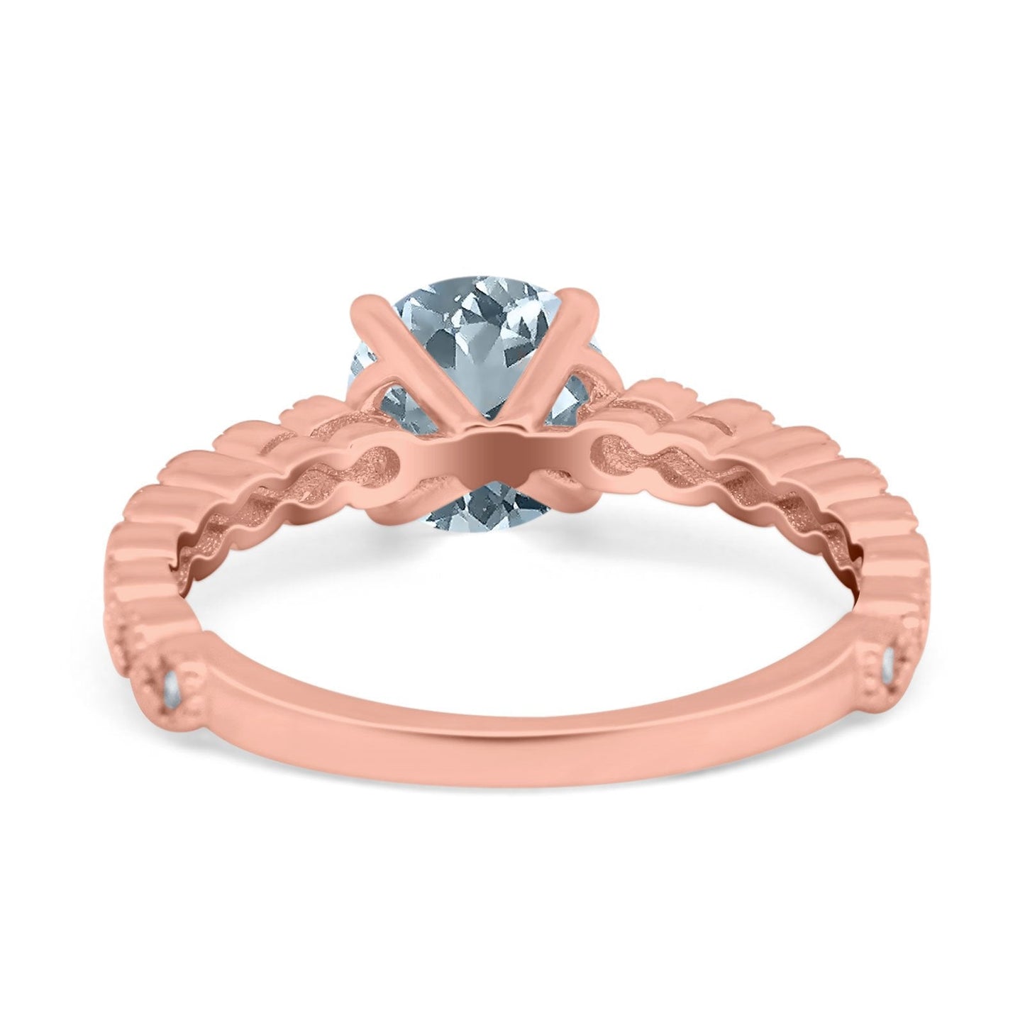 14K Rose Gold 1.16ct Round 6.5mm G SI Natural Aquamarine Diamond Engagement Wedding Ring Size 6.5