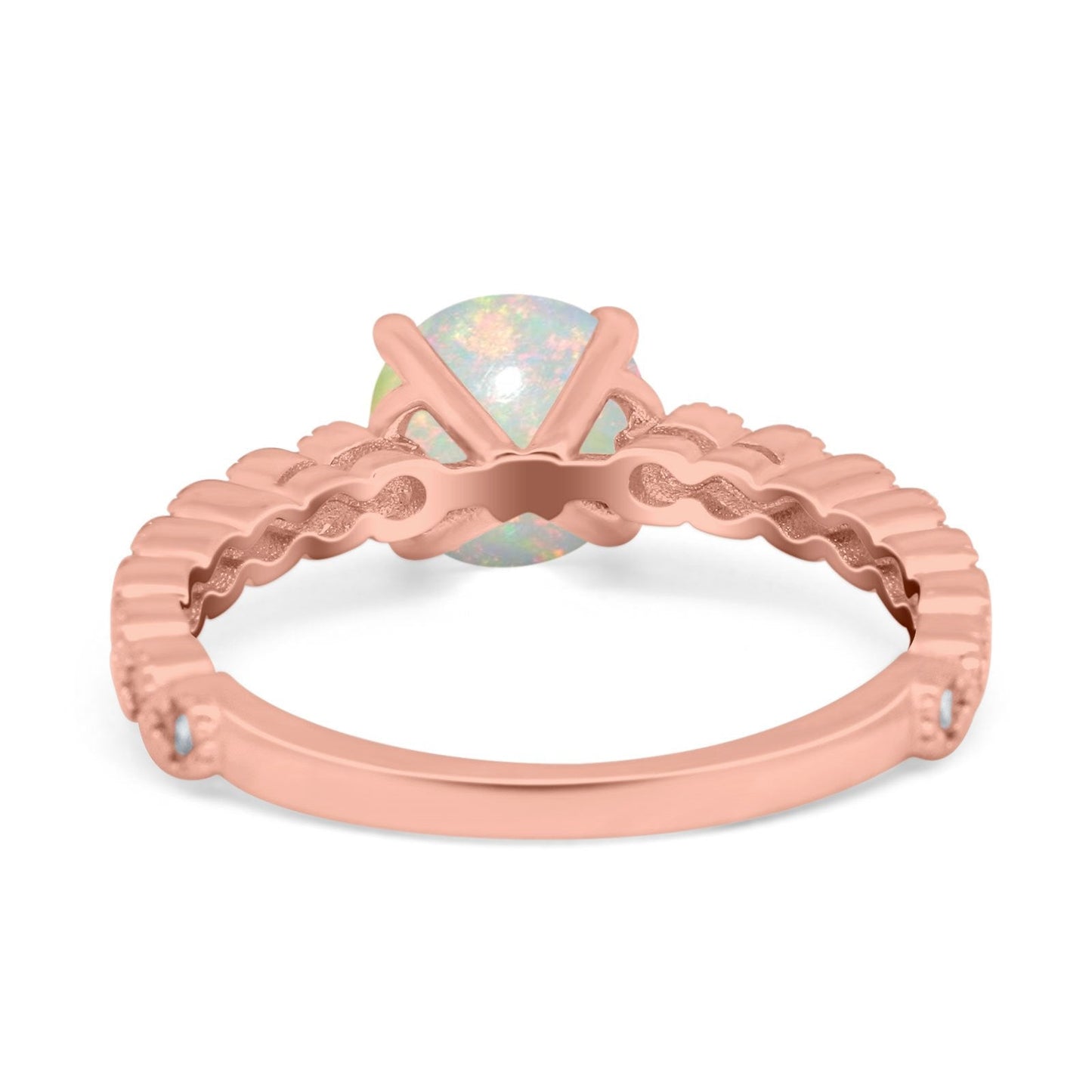 14K Rose Gold 0.13ct Round 6.5mm G SI Natural White Opal Diamond Engagement Wedding Ring Size 6.5