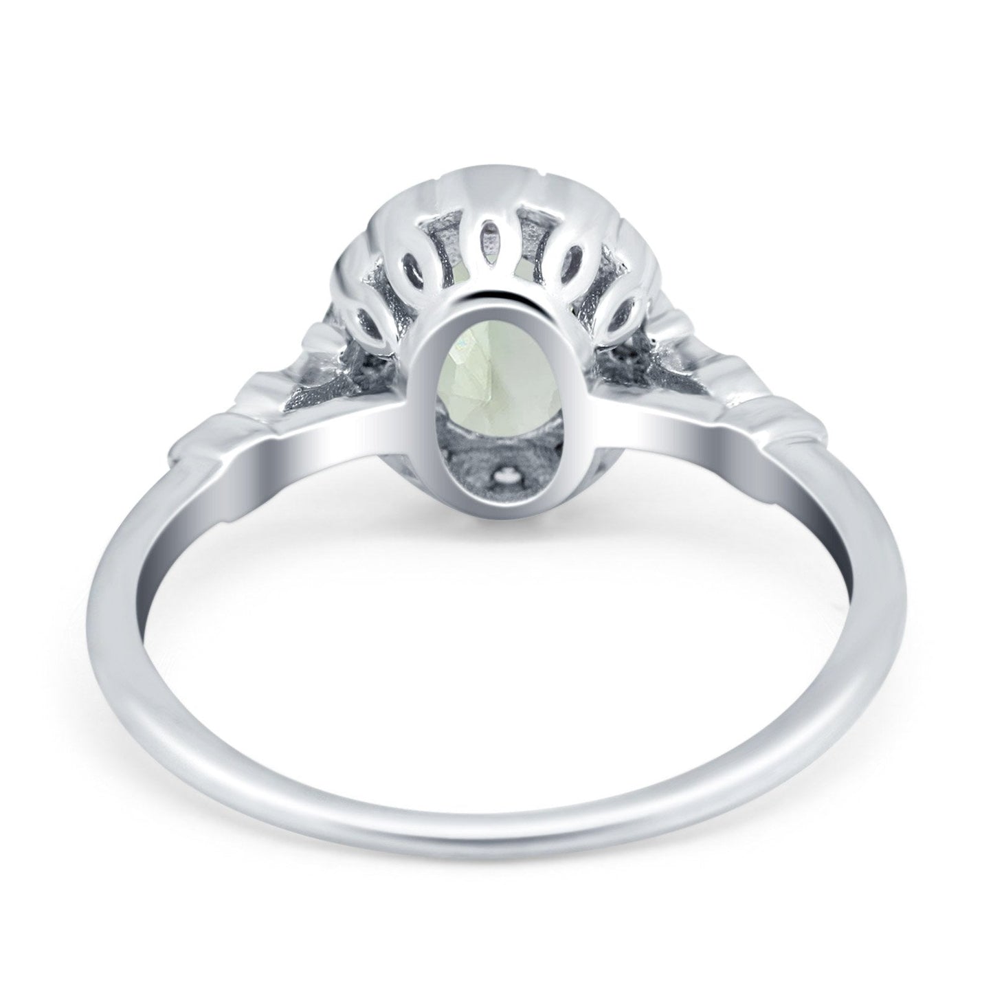 Bague de fiançailles en or blanc 14 carats 0,9 ct ovale 7 mm x 5 mm G SI avec améthyste verte naturelle et diamant, taille 6,5