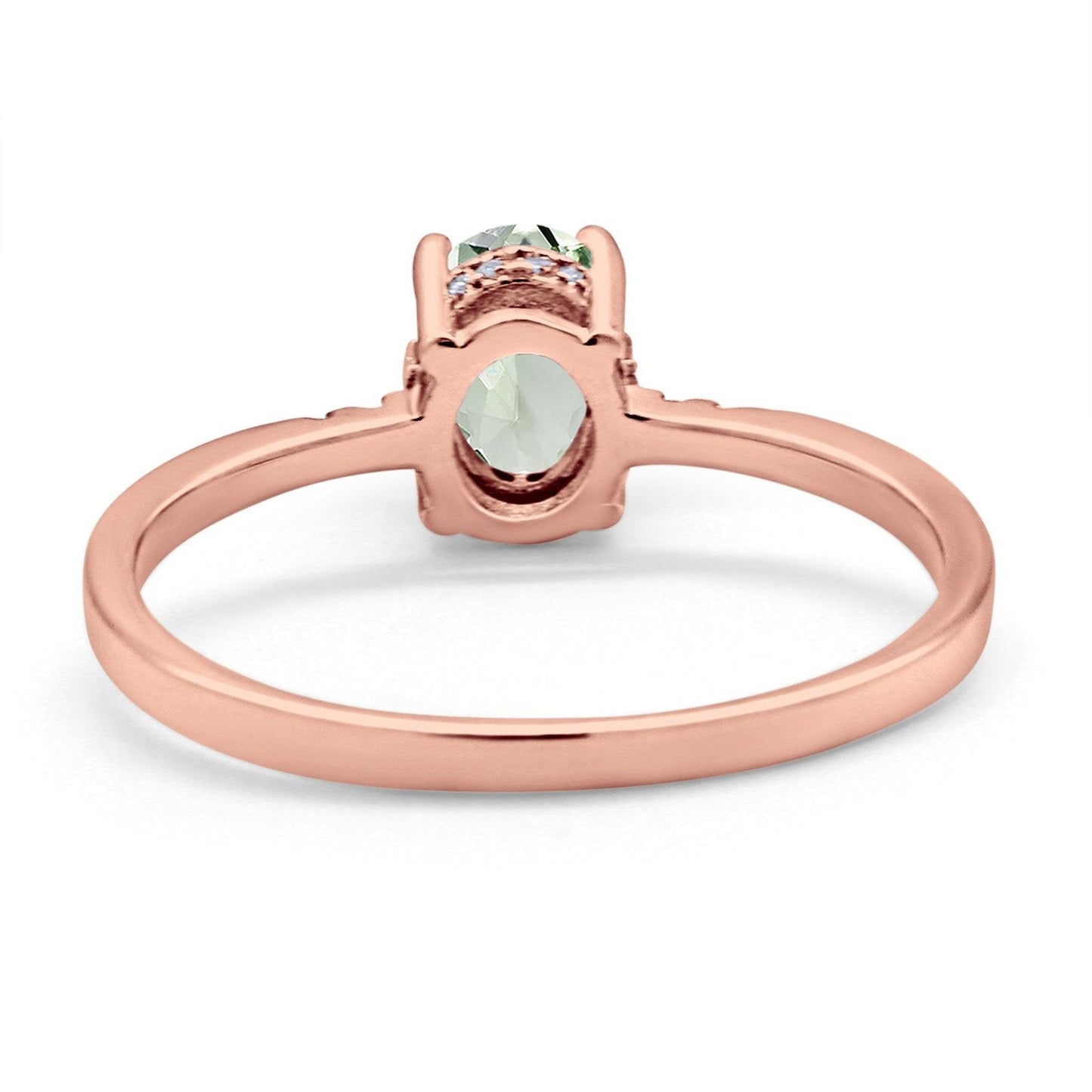 Bague de fiançailles en or rose 14 carats 1,28 ct ovale 8 mm x 6 mm G SI avec améthyste verte naturelle et diamant, taille 6,5