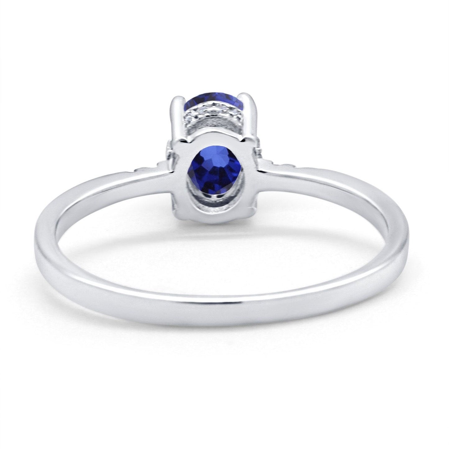 14K White Gold 1.28ct Oval 8mmx6mm G SI Nano Blue Sapphire Diamond Engagement Wedding Ring Size 6.5