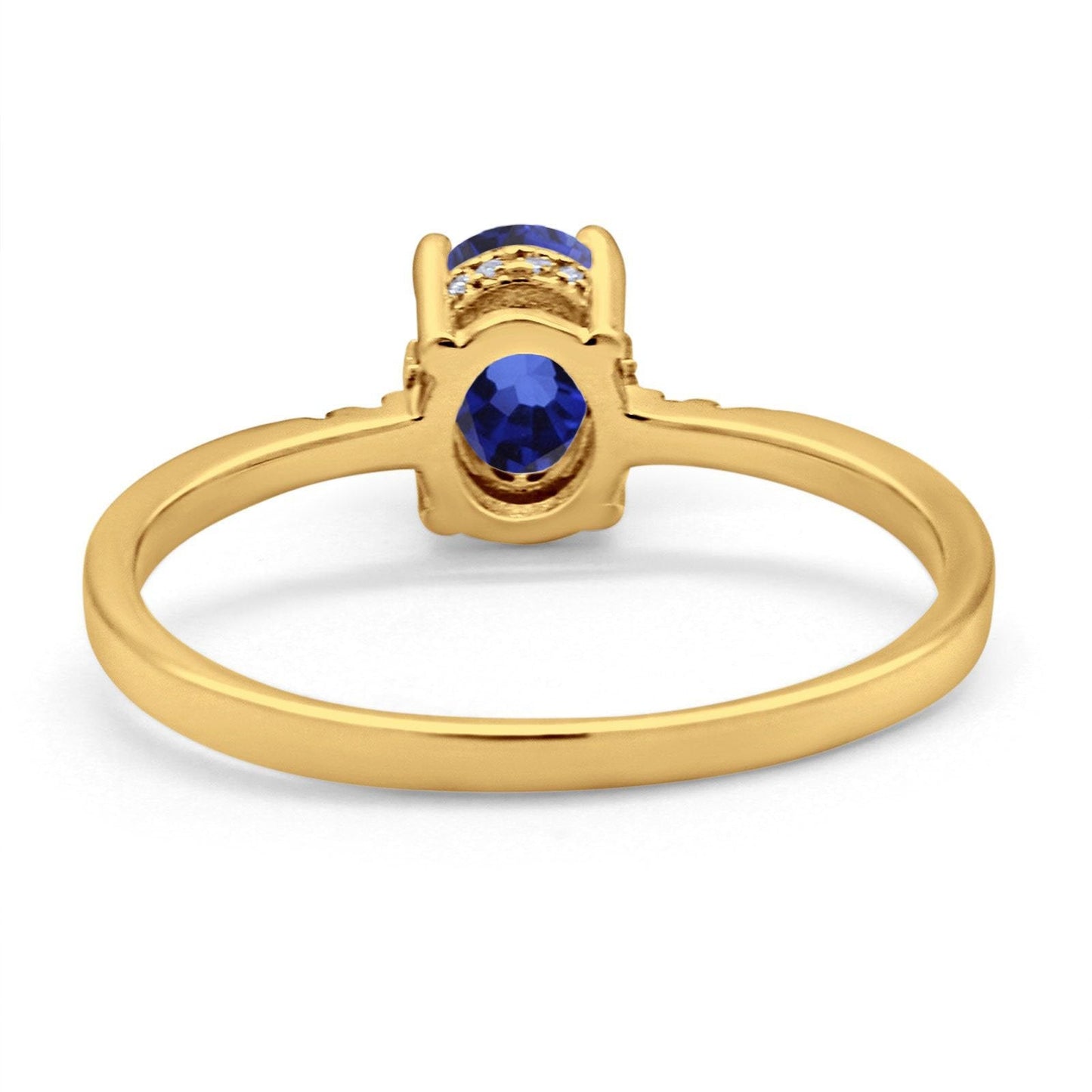 14K Yellow Gold 1.28ct Oval 8mmx6mm G SI Nano Blue Sapphire Diamond Engagement Wedding Ring Size 6.5