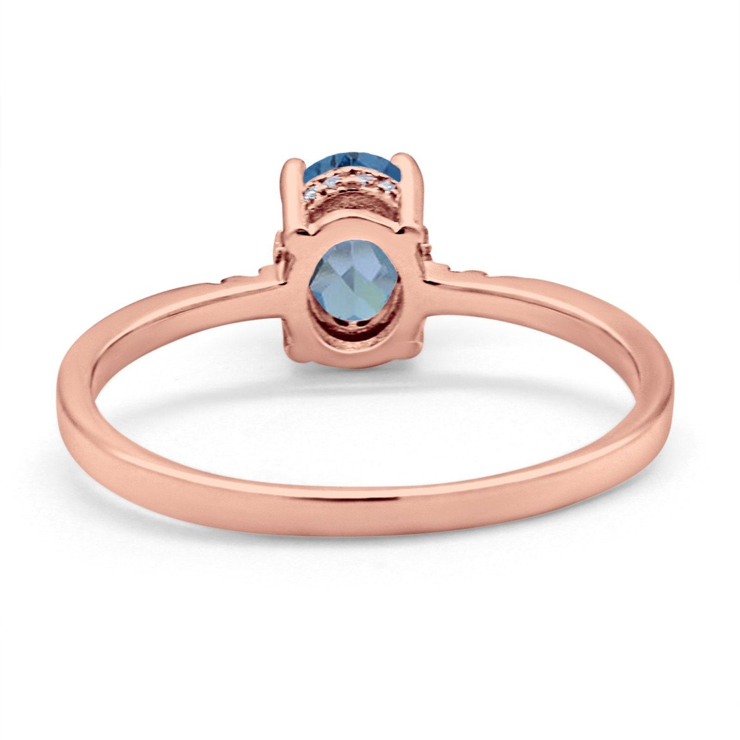 Bague de fiançailles en or rose 14 carats avec topaze bleue de Londres ovale de 8 mm x 6 mm G SI 1,28 ct, taille 6,5