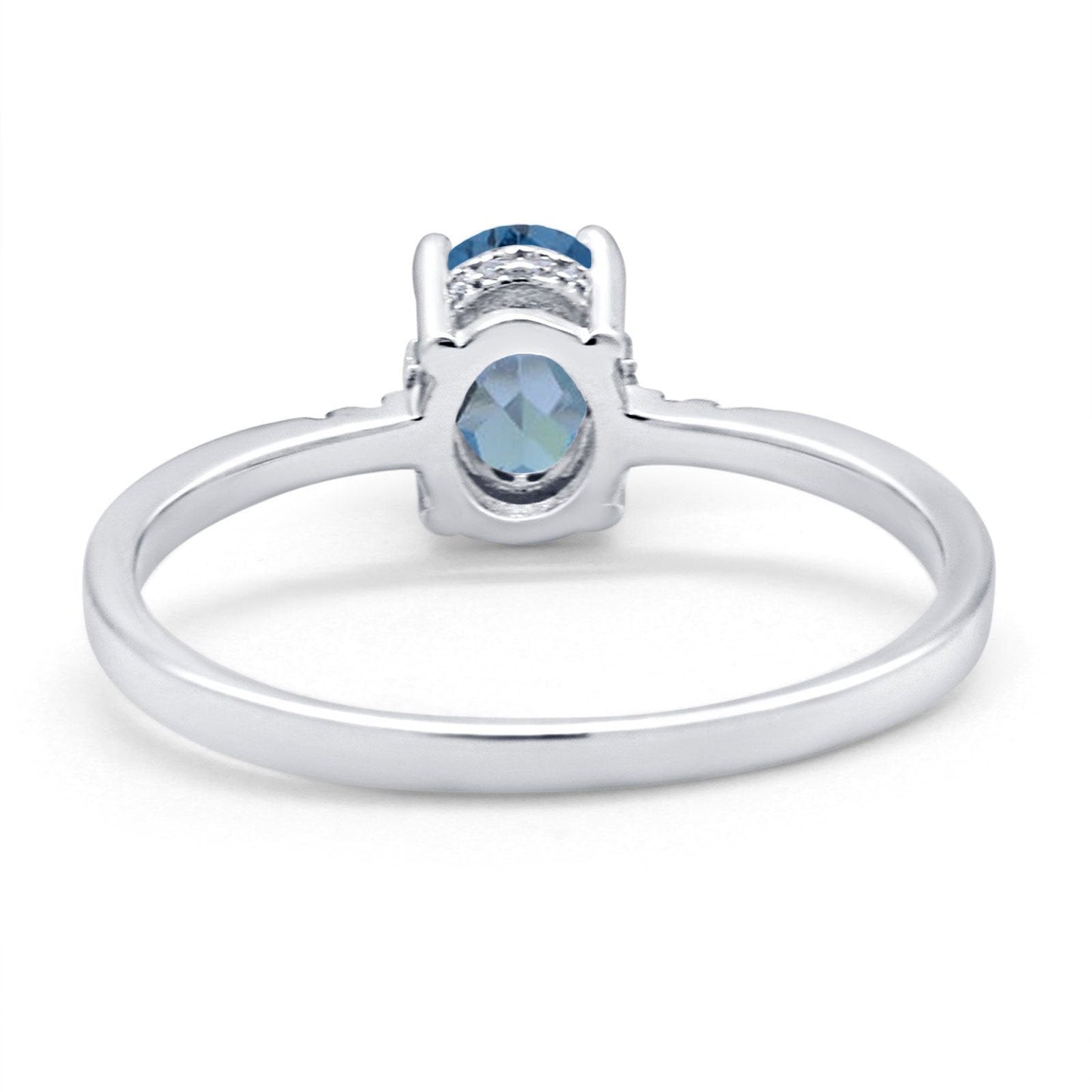 14K White Gold 1.28ct Oval 8mmx6mm G SI London Blue Topaz Diamond Engagement Wedding Ring Size 6.5