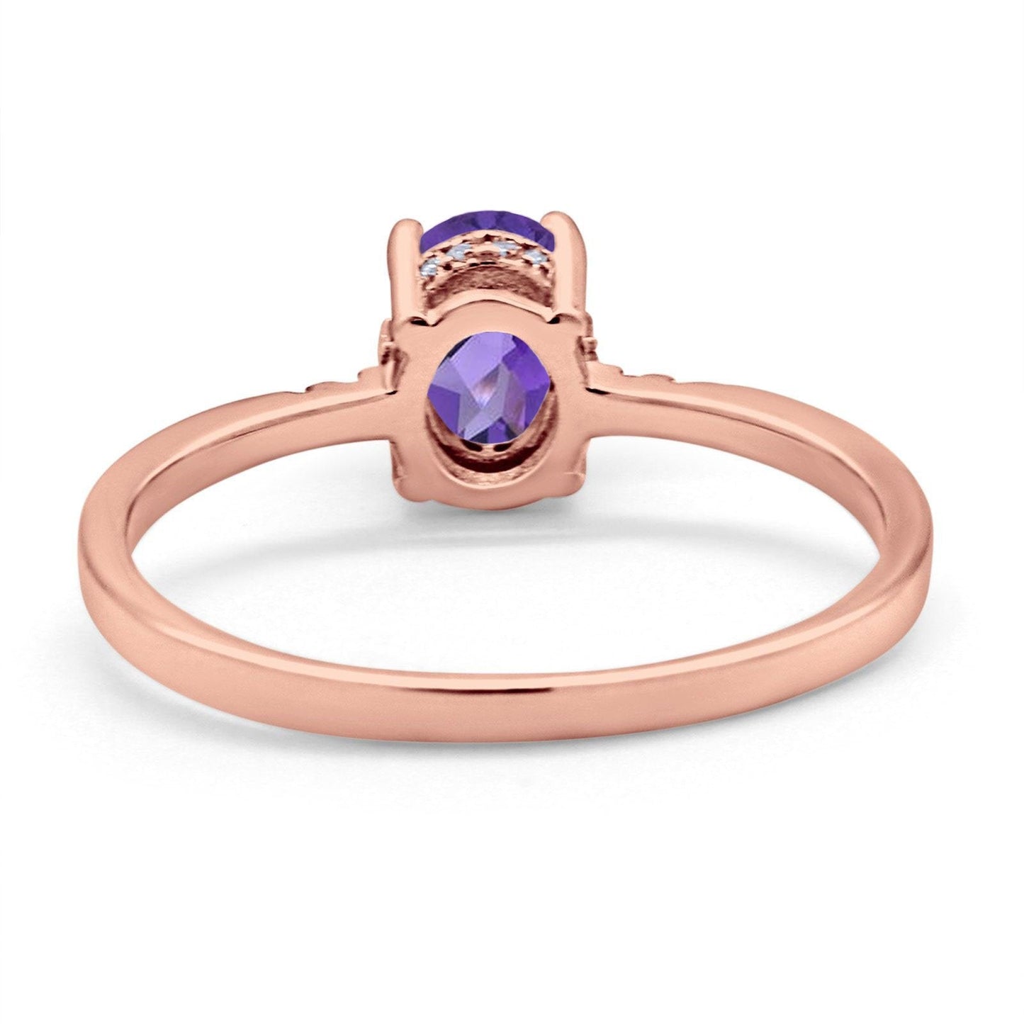 Bague de fiançailles en or rose 14 carats 1,28 ct ovale 8 mm x 6 mm G SI avec améthyste naturelle et diamant, taille 6,5