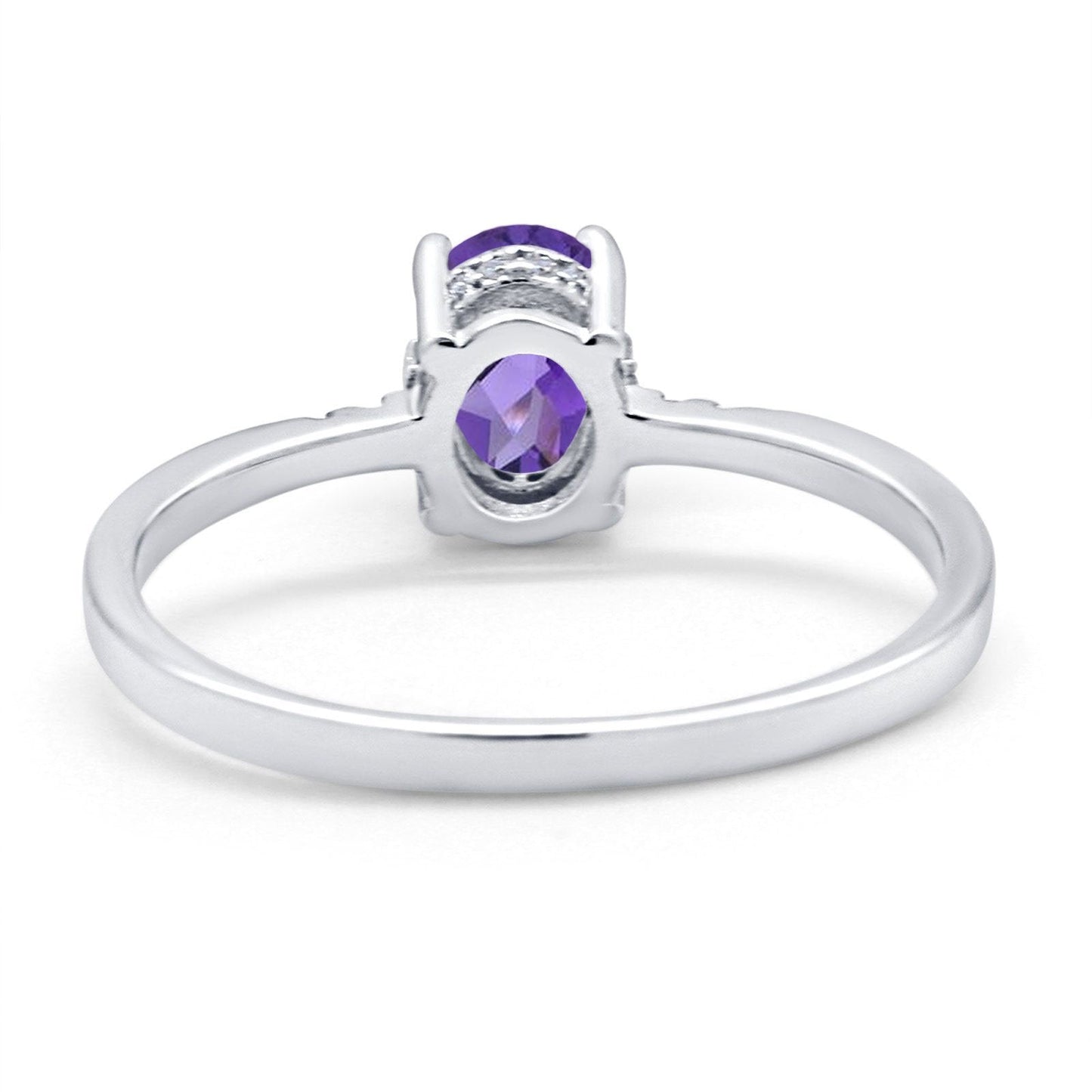 Bague de fiançailles en or blanc 14 carats 1,28 ct ovale 8 mm x 6 mm G SI avec améthyste naturelle et diamant, taille 6,5