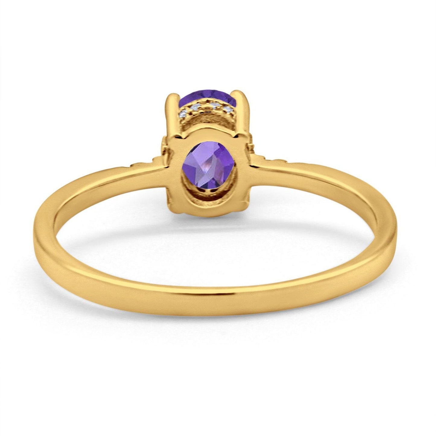 14K Yellow Gold 1.28ct Oval 8mmx6mm G SI Natural Amethyst Diamond Engagement Wedding Ring Size 6.5