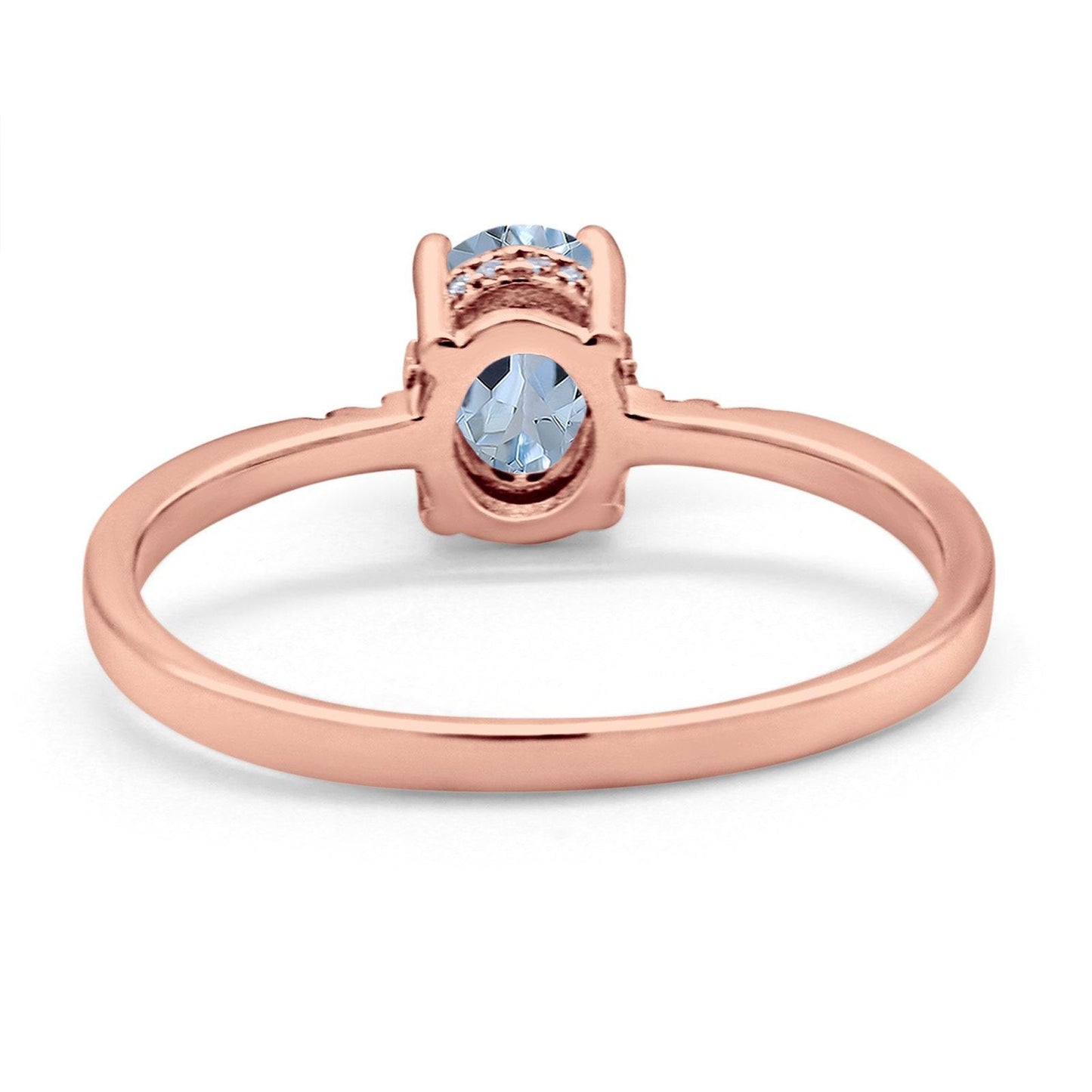 14K Rose Gold 1.28ct Oval 8mmx6mm G SI Natural Aquamarine Diamond Engagement Wedding Ring Size 6.5