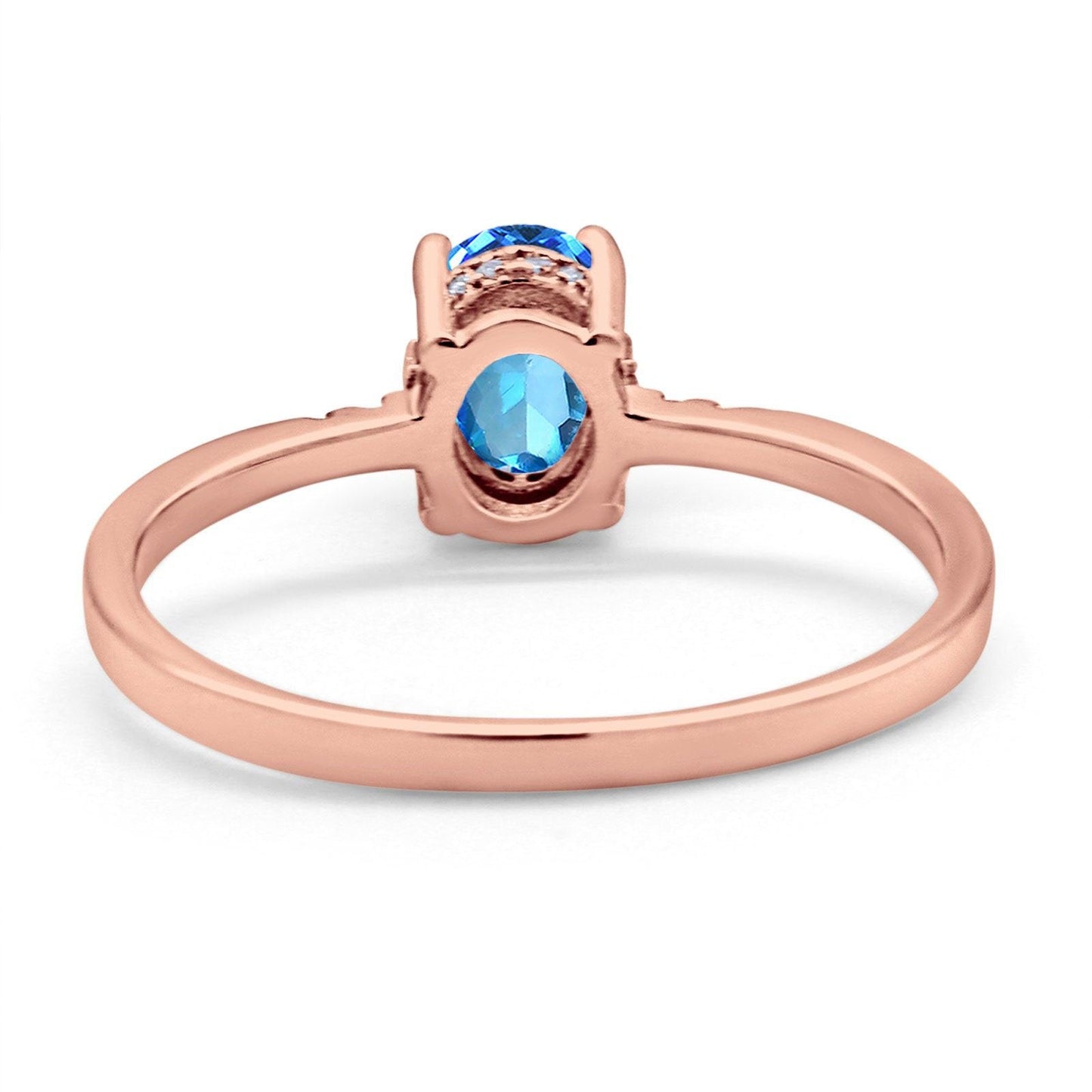 14K Rose Gold 1.28ct Oval 8mmx6mm G SI Natural Blue Topaz Diamond Engagement Wedding Ring Size 6.5