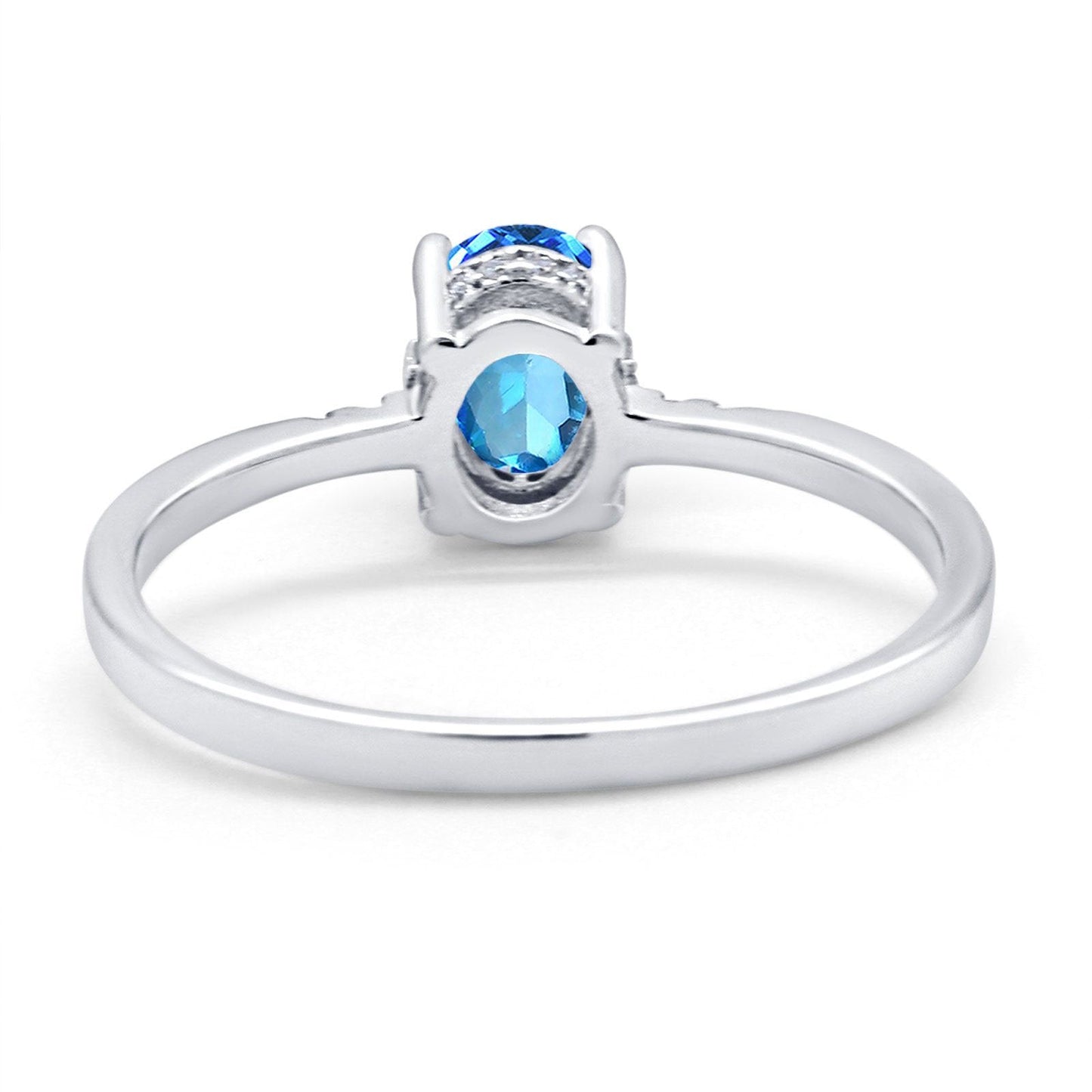 Bague de fiançailles en or blanc 14 carats 1,28 ct ovale 8 mm x 6 mm G SI avec topaze bleue naturelle et diamant taille 6,5