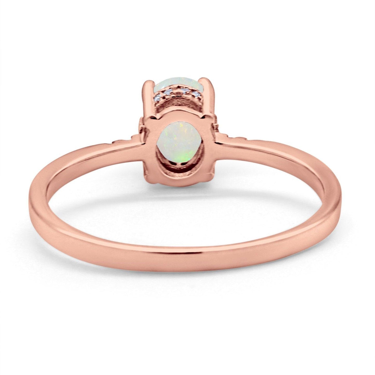 14K Rose Gold 0.07ct Oval 8mmx6mm G SI Natural White Opal Diamond Engagement Wedding Ring Size 6.5