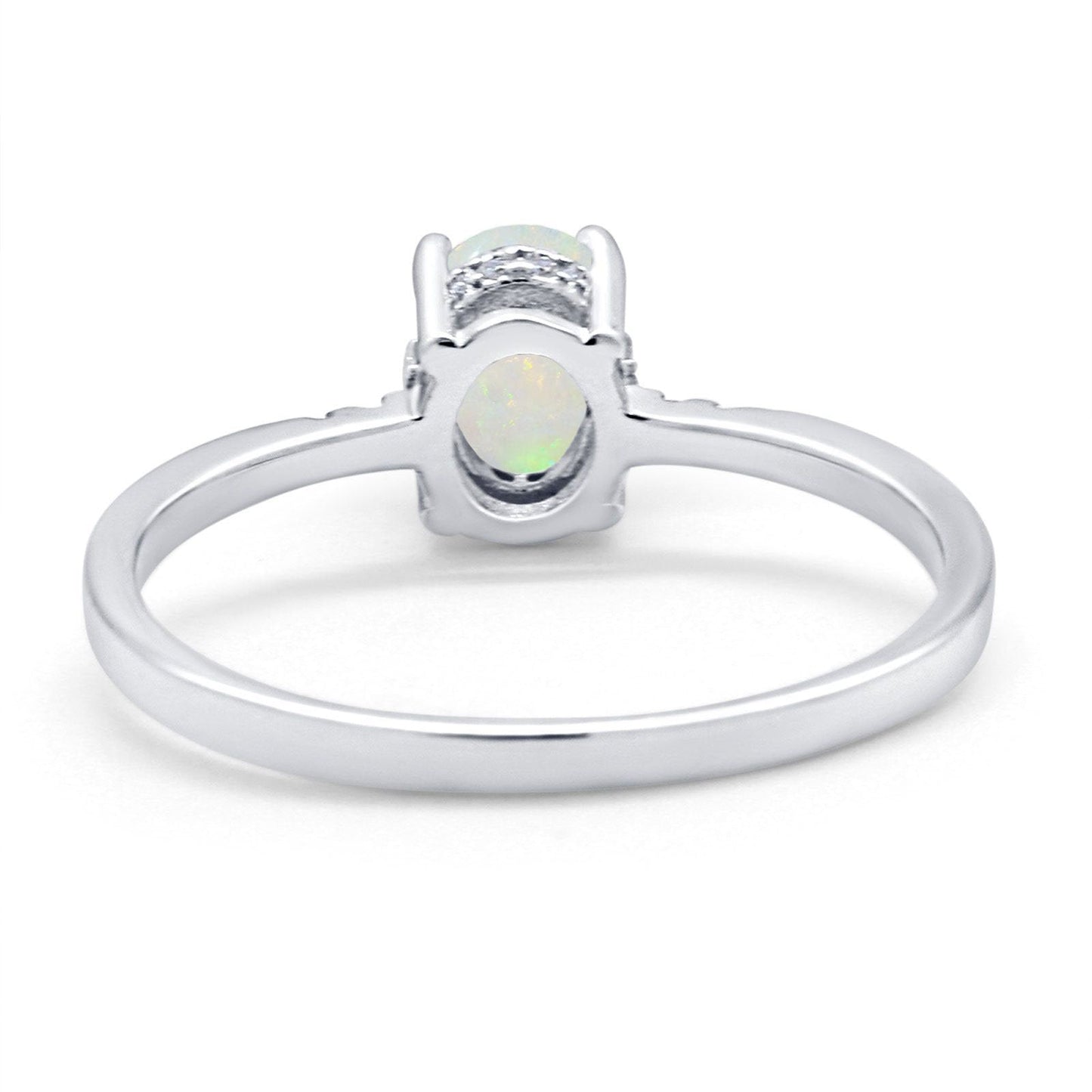 14K White Gold 0.07ct Oval 8mmx6mm G SI Natural White Opal Diamond Engagement Wedding Ring Size 6.5