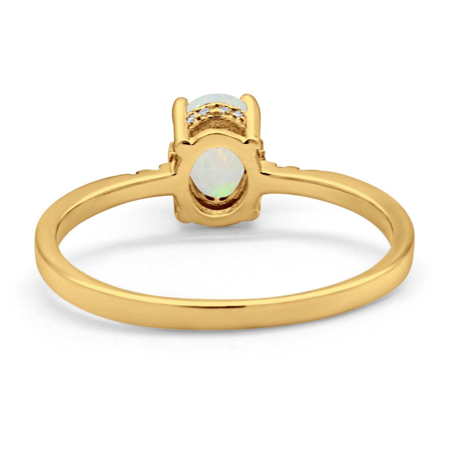 14K Yellow Gold 0.07ct Oval 8mmx6mm G SI Natural White Opal Diamond Engagement Wedding Ring Size 6.5