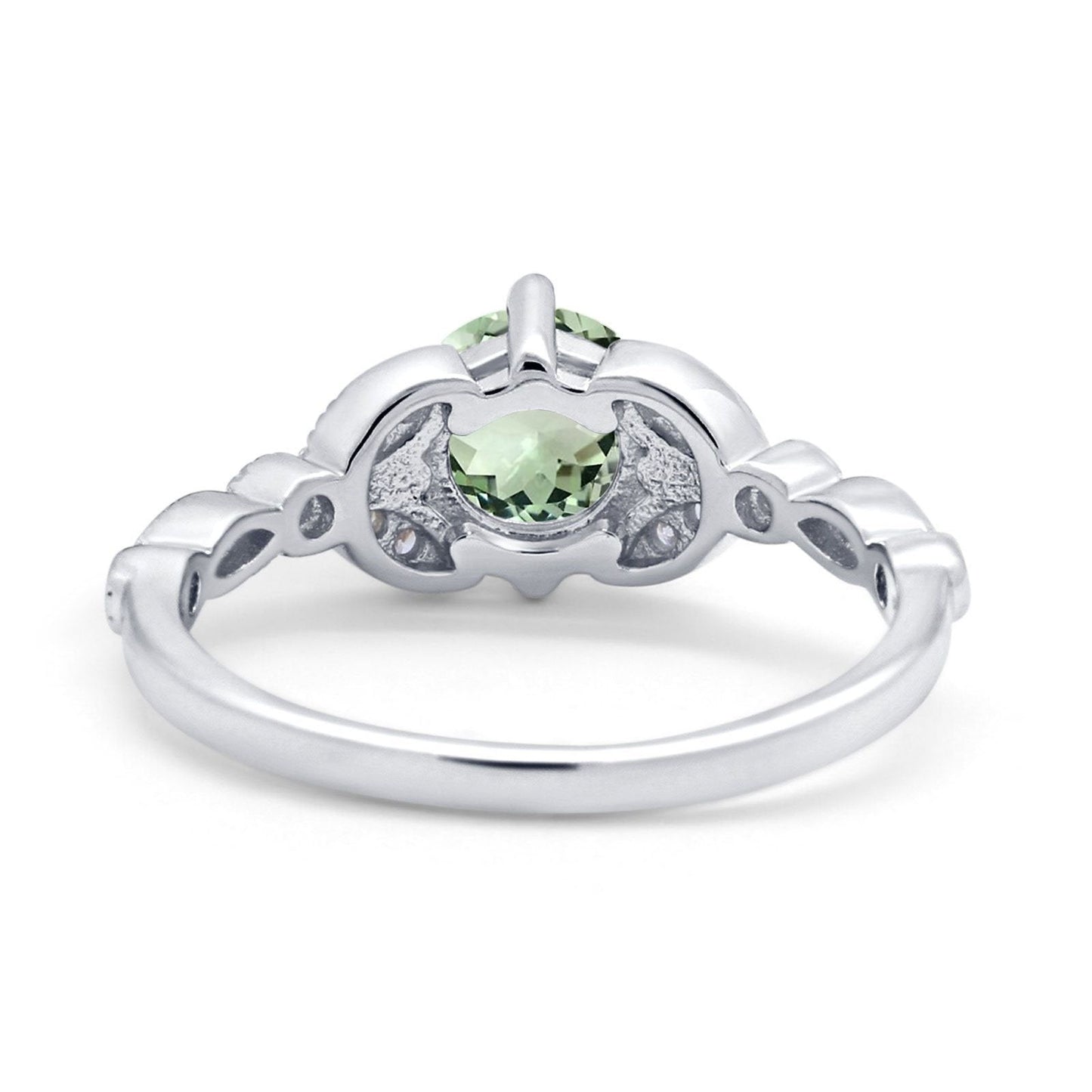 Bague de fiançailles en or blanc 14 carats 0,96 ct Art déco ronde 6 mm G SI avec améthyste verte naturelle et diamant taille 6,5