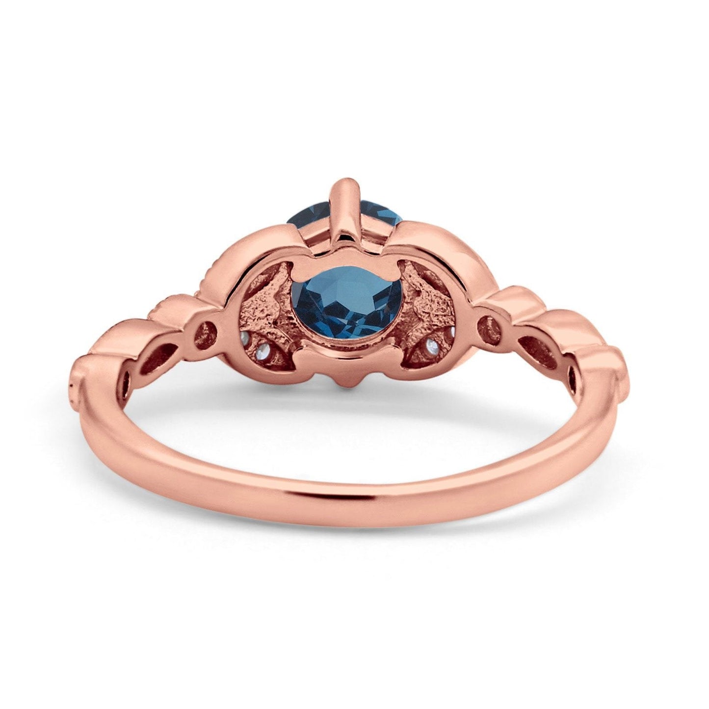 14K Rose Gold 0.96ct Round Art Deco 6mm G SI London Blue Topaz Diamond Engagement Wedding Ring Size 6.5