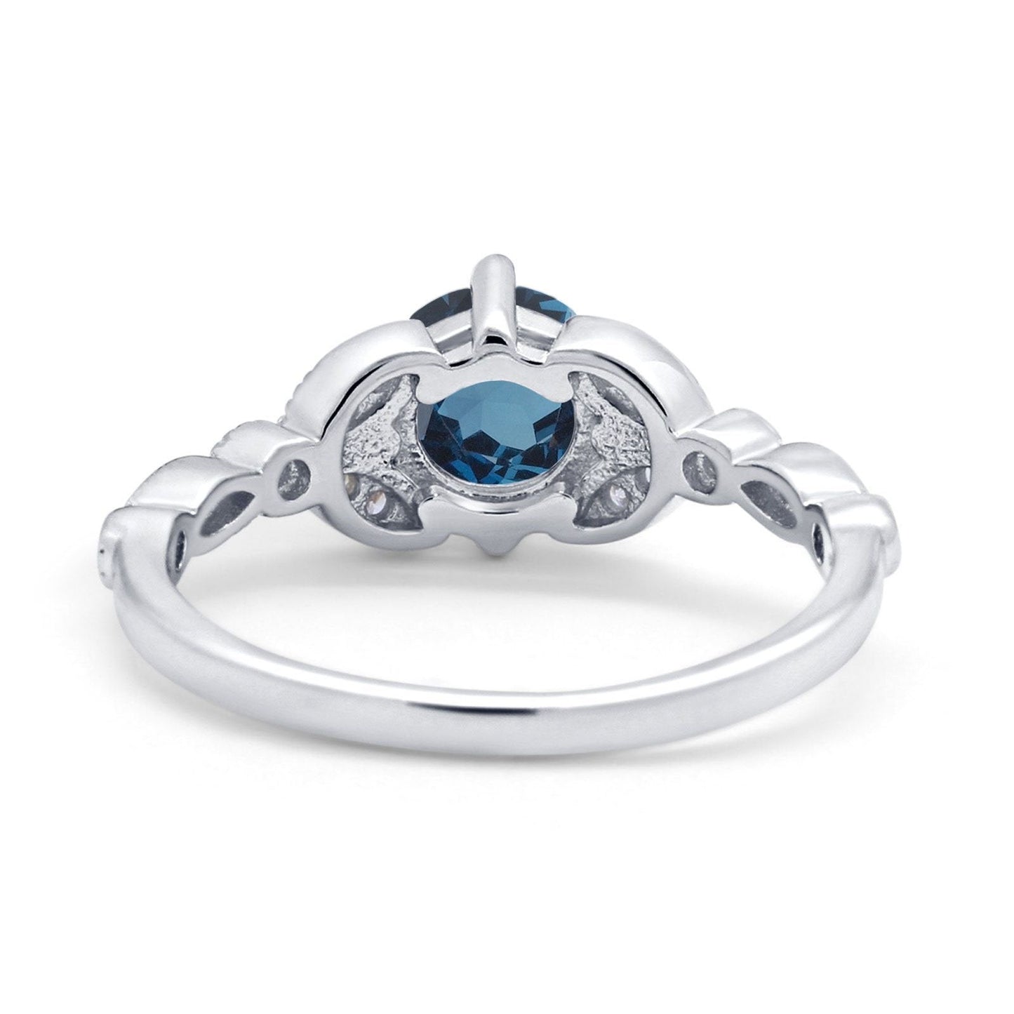 14K White Gold 0.96ct Round Art Deco 6mm G SI London Blue Topaz Diamond Engagement Wedding Ring Size 6.5