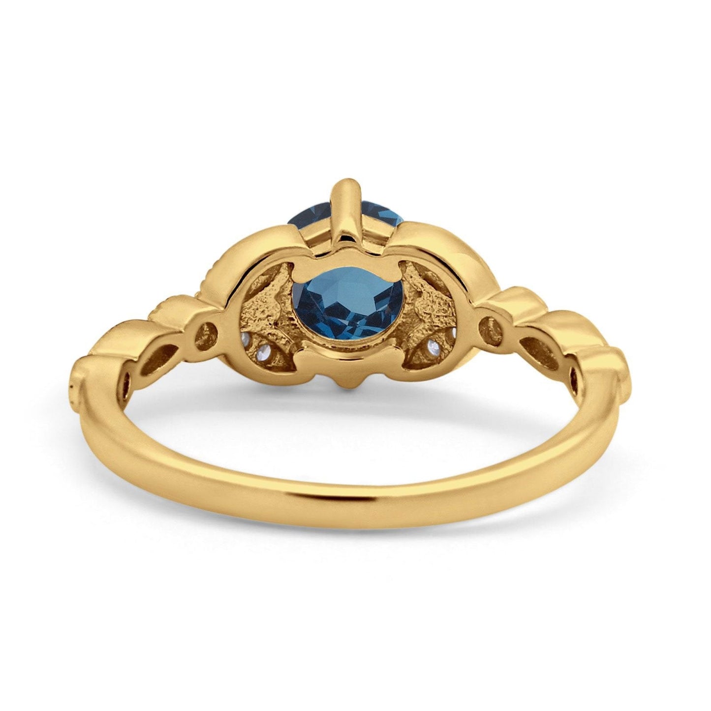 14K Yellow Gold 0.96ct Round Art Deco 6mm G SI London Blue Topaz Diamond Engagement Wedding Ring Size 6.5