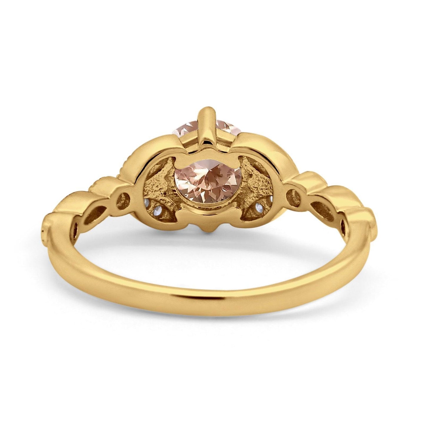 14K Yellow Gold 0.96ct Round Art Deco 6mm G SI Natural Morganite Diamond Engagement Wedding Ring Size 6.5