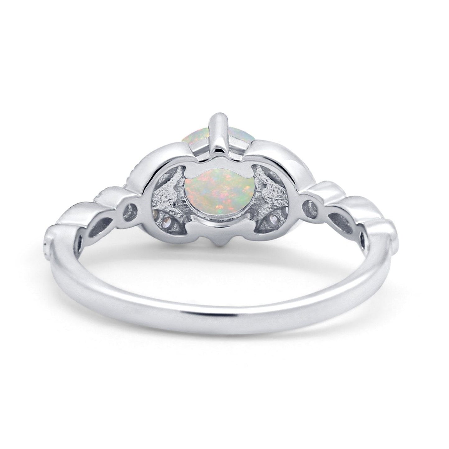 14K White Gold 0.12ct Round Art Deco 6mm G SI Natural White Opal Diamond Engagement Wedding Ring Size 6.5