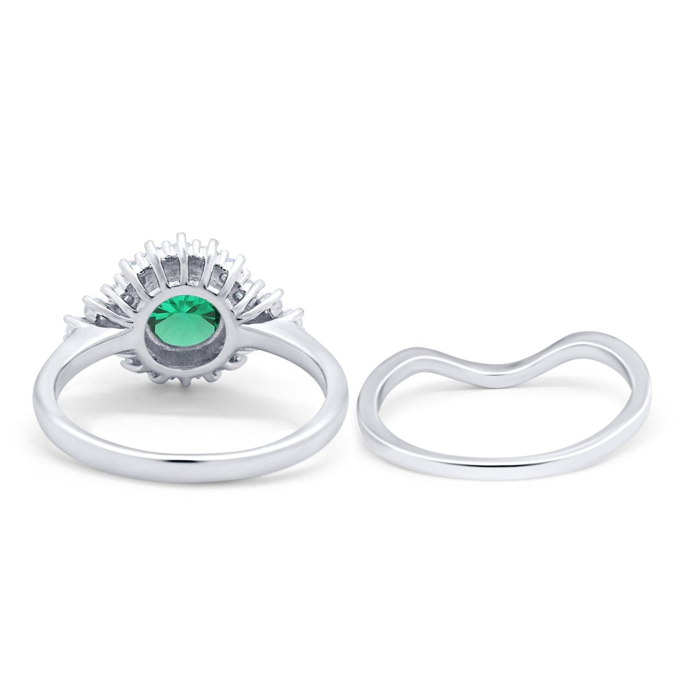 14K White Gold 1.59ct Round Two Piece Halo 7mm G SI Nano Emerald Diamond Engagement Wedding Ring Size 6.5