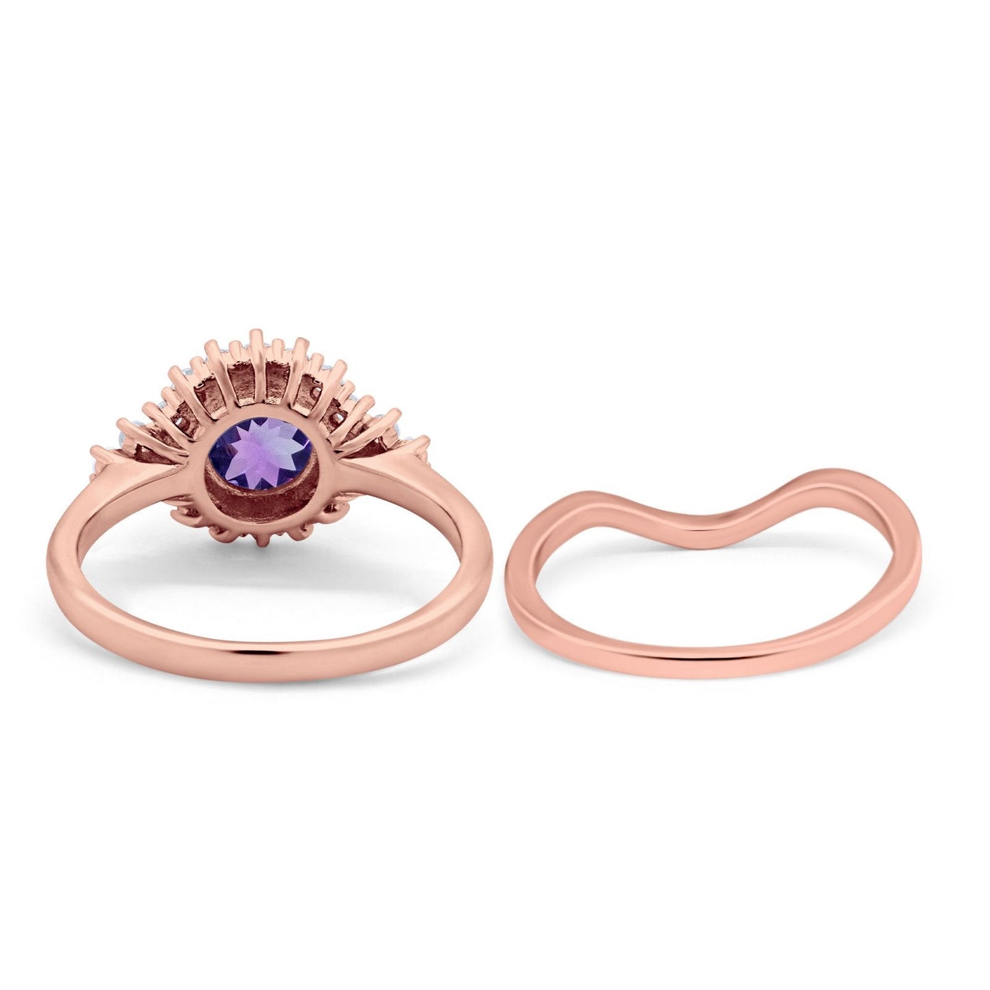 14K Rose Gold 1.59ct Round Two Piece Halo 7mm G SI Natural Amethyst Diamond Engagement Wedding Ring Size 6.5