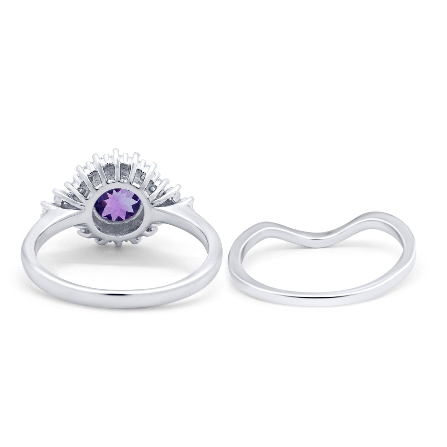 14K White Gold 1.59ct Round Two Piece Halo 7mm G SI Natural Amethyst Diamond Engagement Wedding Ring Size 6.5