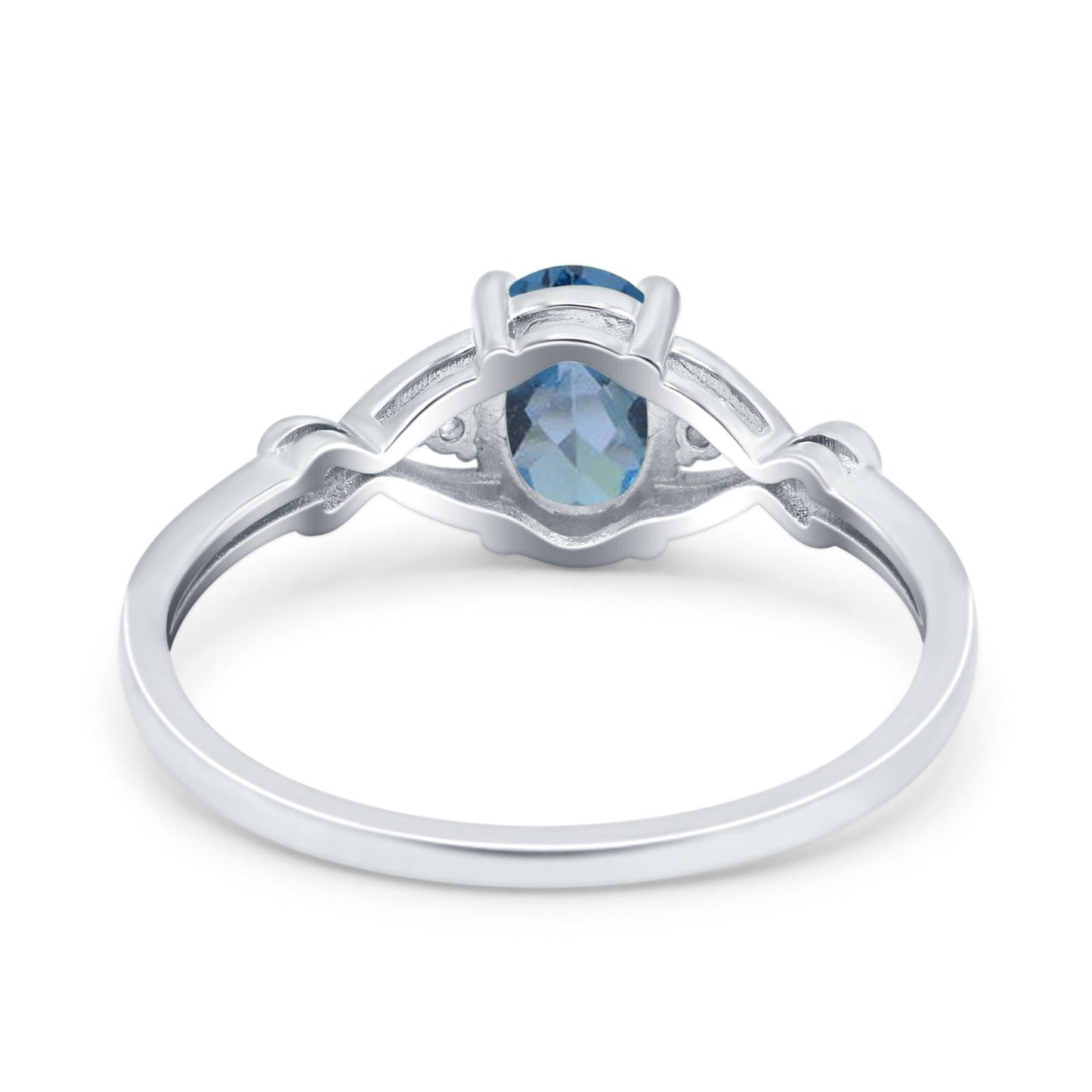 14K White Gold 1.24ct Oval Filigree Infinity 8mmx6mm G SI London Blue Topaz Diamond Engagement Wedding Ring Size 6.5