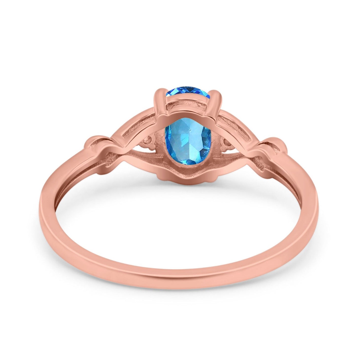 14K Rose Gold 1.24ct Oval Filigree Infinity 8mmx6mm G SI Natural Blue Topaz Diamond Engagement Wedding Ring Size 6.5