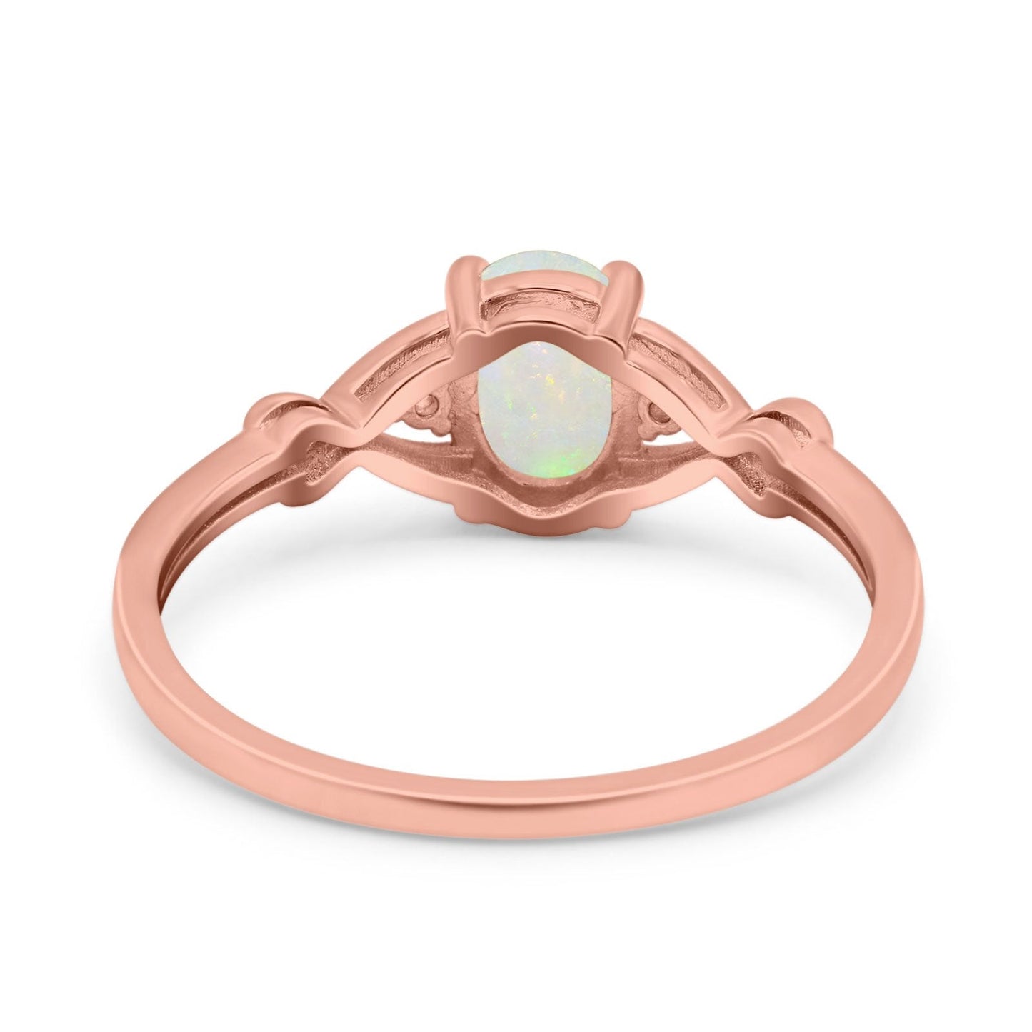 14K Rose Gold 0.03ct Oval Filigree Infinity 8mmx6mm G SI Natural Rose Opal Diamond Engagement Wedding Ring Size 6.5