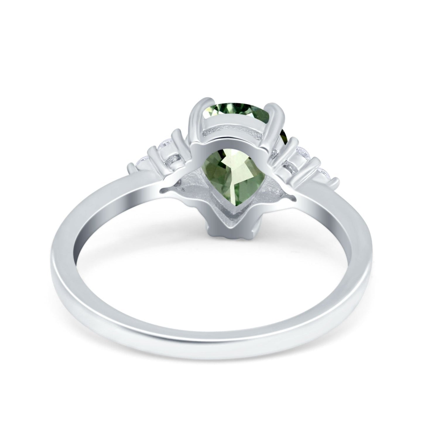 14K White Gold 1.33ct Teardrop Pear 8mmx6mm G SI Natural Green Amethyst Diamond Engagement Wedding Ring Size 6.5