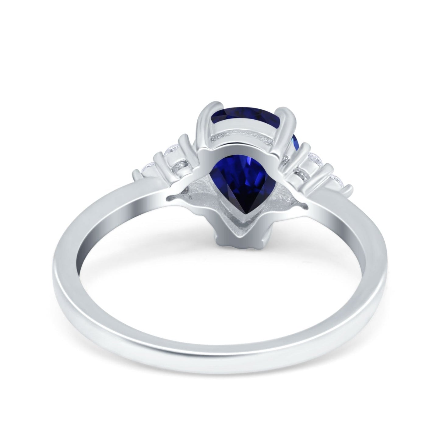 Bague de fiançailles en or blanc 14 carats, 1,33 ct, forme poire en forme de larme, 8 mm x 6 mm, G SI, saphir bleu nano, diamant, taille 6,5