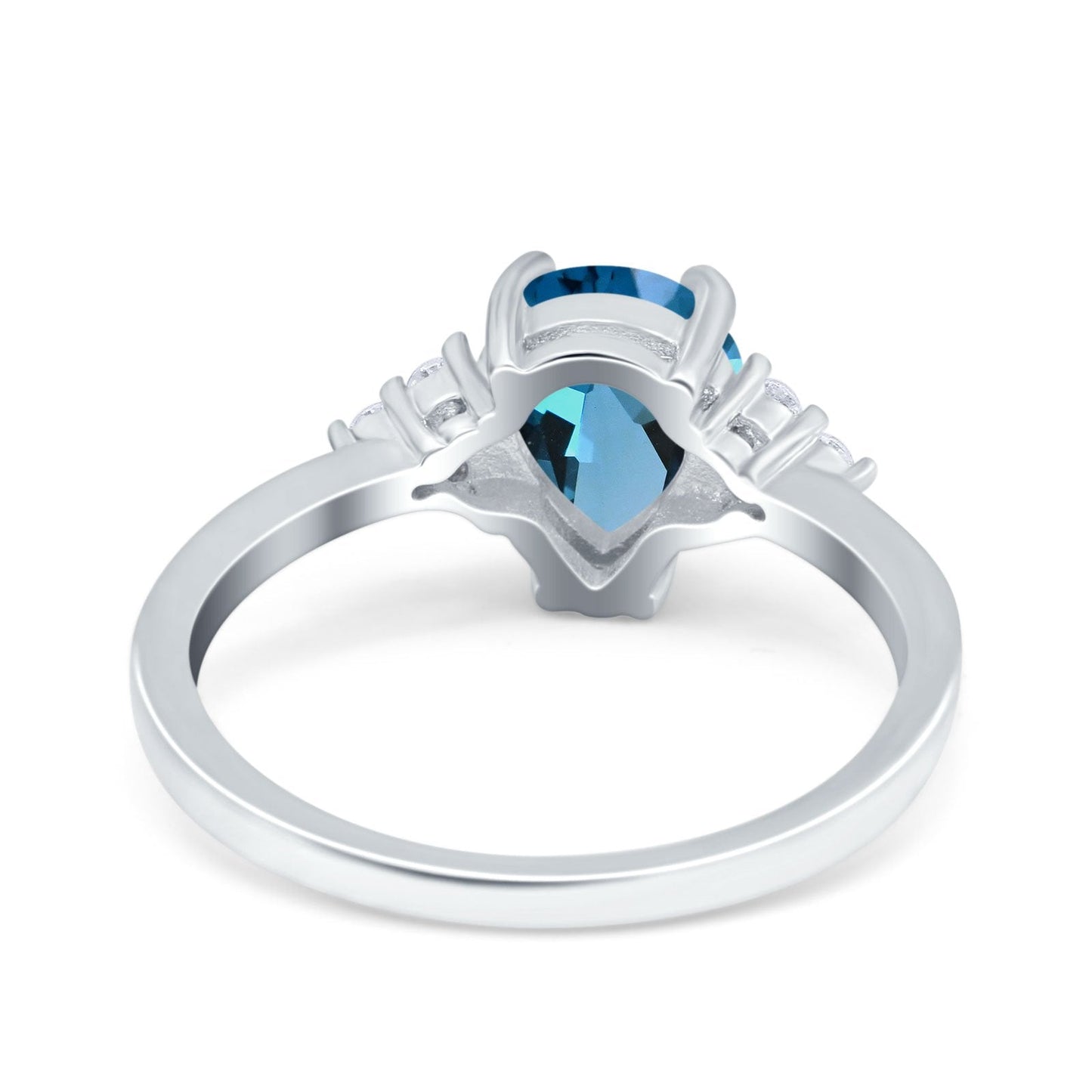 Bague de fiançailles en or blanc 14 carats avec topaze bleue de Londres en forme de poire de 1,33 ct et diamant de 8 mm x 6 mm G SI, taille 6,5