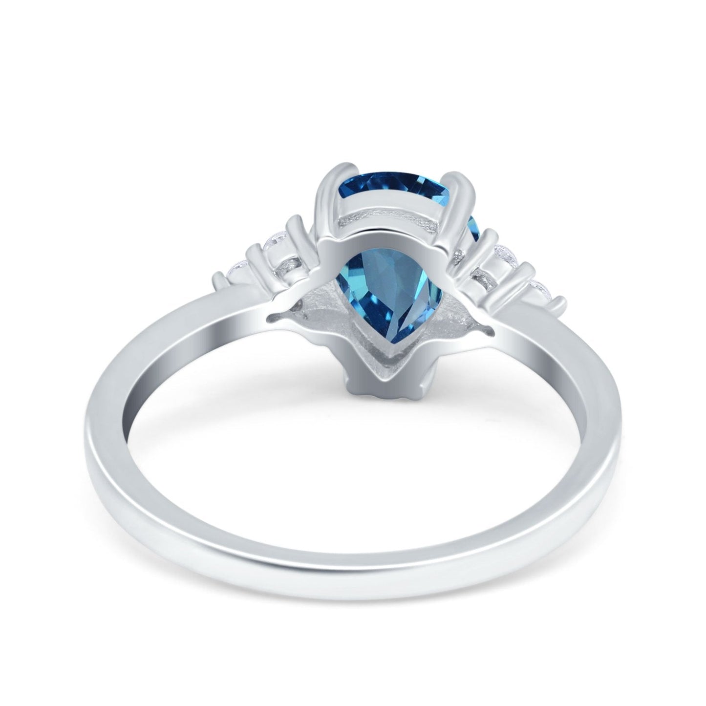 Bague de fiançailles en or blanc 14 carats avec topaze bleue naturelle en forme de poire en forme de larme de 1,33 ct, 8 mm x 6 mm, taille G SI, taille 6,5