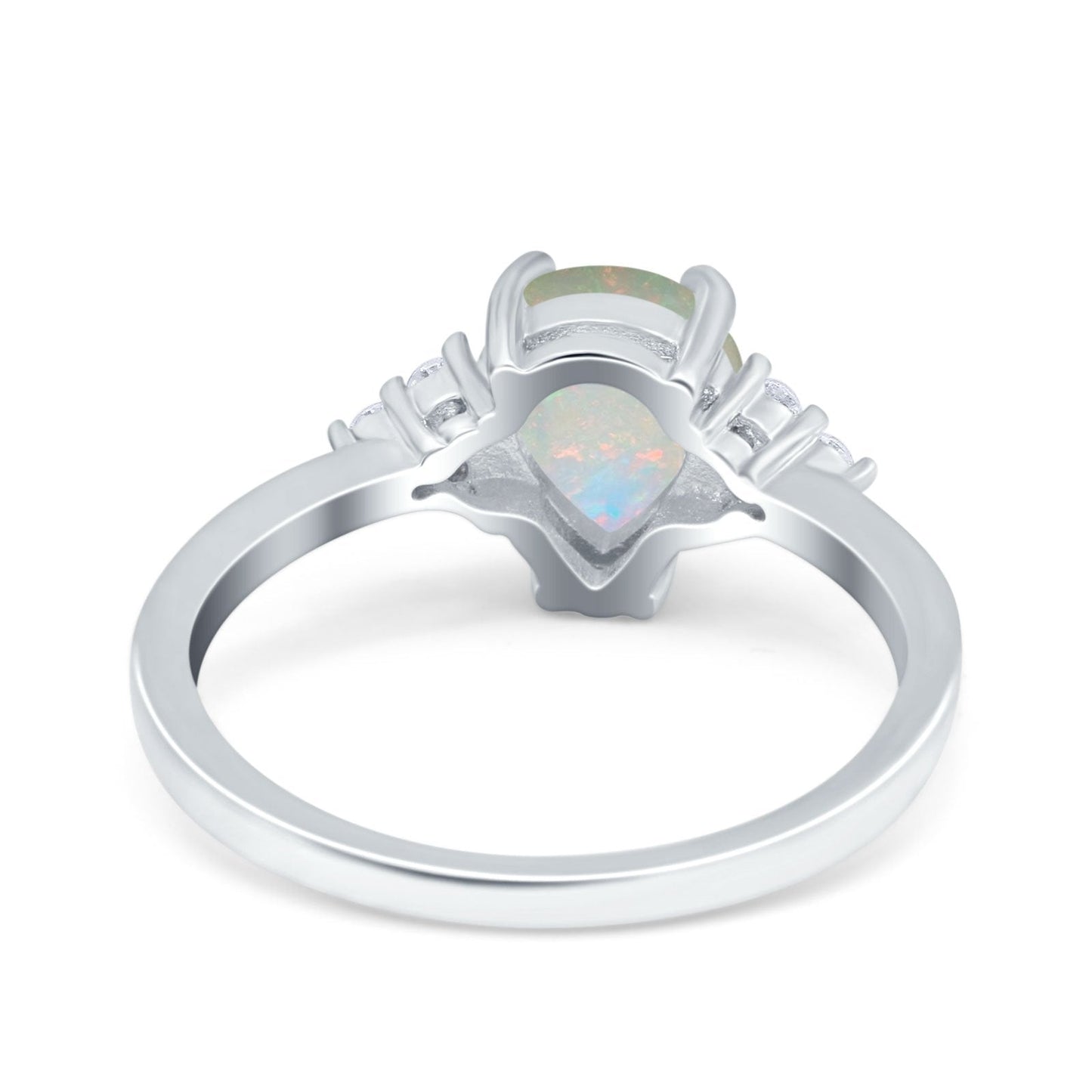 14K White Gold 0.08ct Teardrop Pear 8mmx6mm G SI Natural White Opal Diamond Engagement Wedding Ring Size 6.5