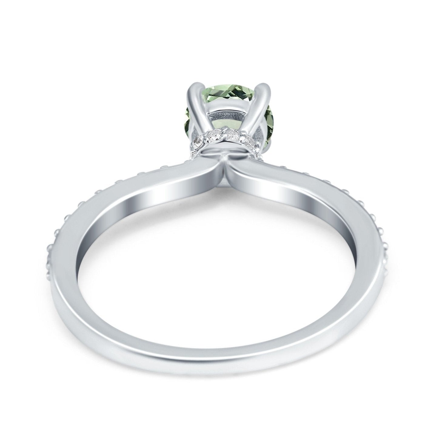 14K White Gold 1.14ct Round Accent Vintage 6mm G SI Natural Green Amethyst Diamond Engagement Wedding Ring Size 6.5