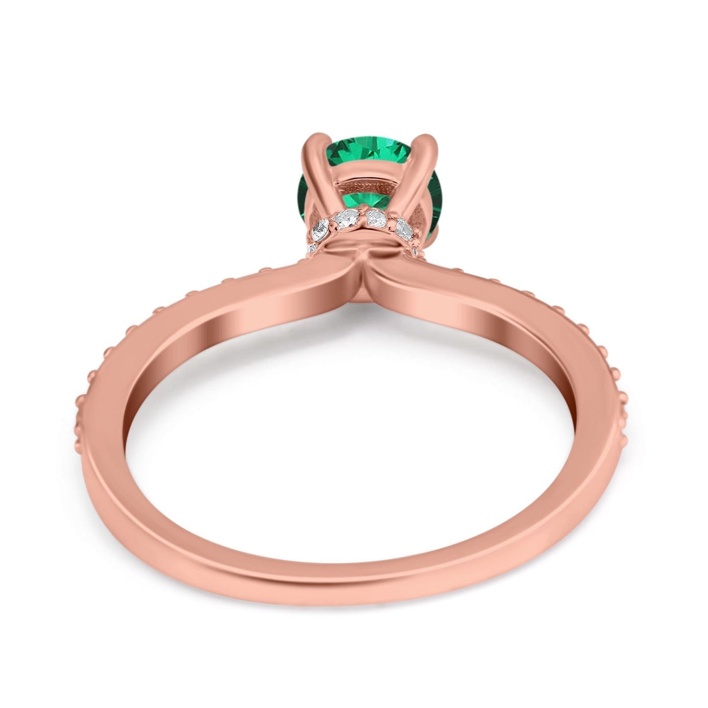 14K Rose Gold 1.14ct Round Accent Vintage 6mm G SI Nano Emerald Diamond Engagement Wedding Ring Size 6.5