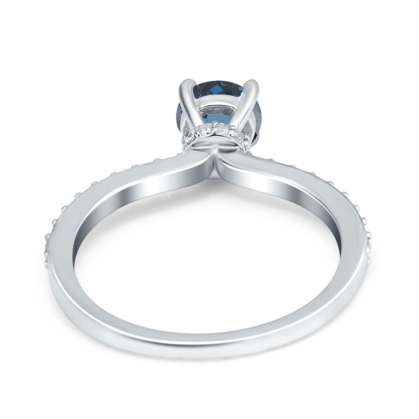 14K White Gold 1.14ct Round Accent Vintage 6mm G SI London Blue Topaz Diamond Engagement Wedding Ring Size 6.5