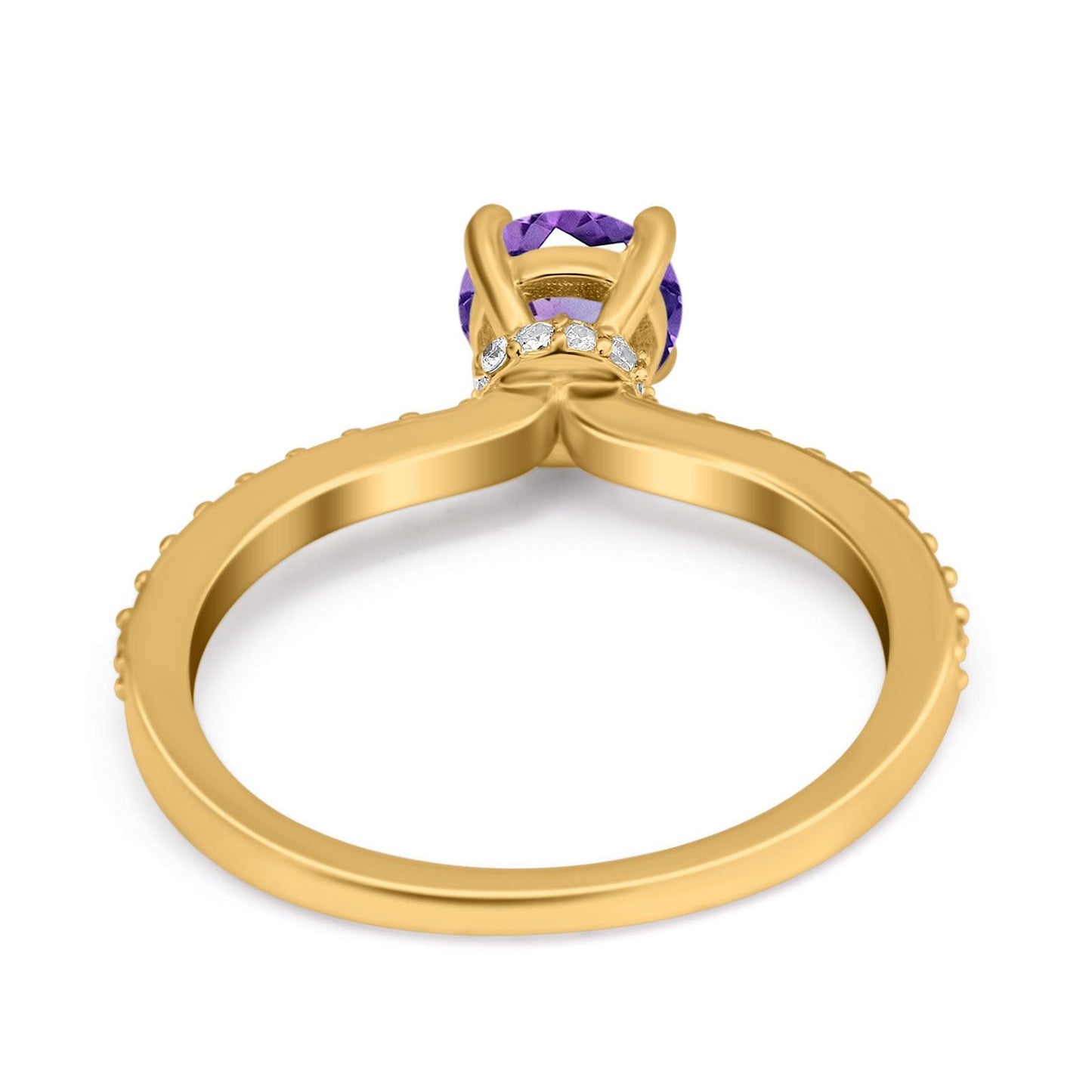 14K Yellow Gold 1.14ct Round Accent Vintage 6mm G SI Natural Amethyst Diamond Engagement Wedding Ring Size 6.5