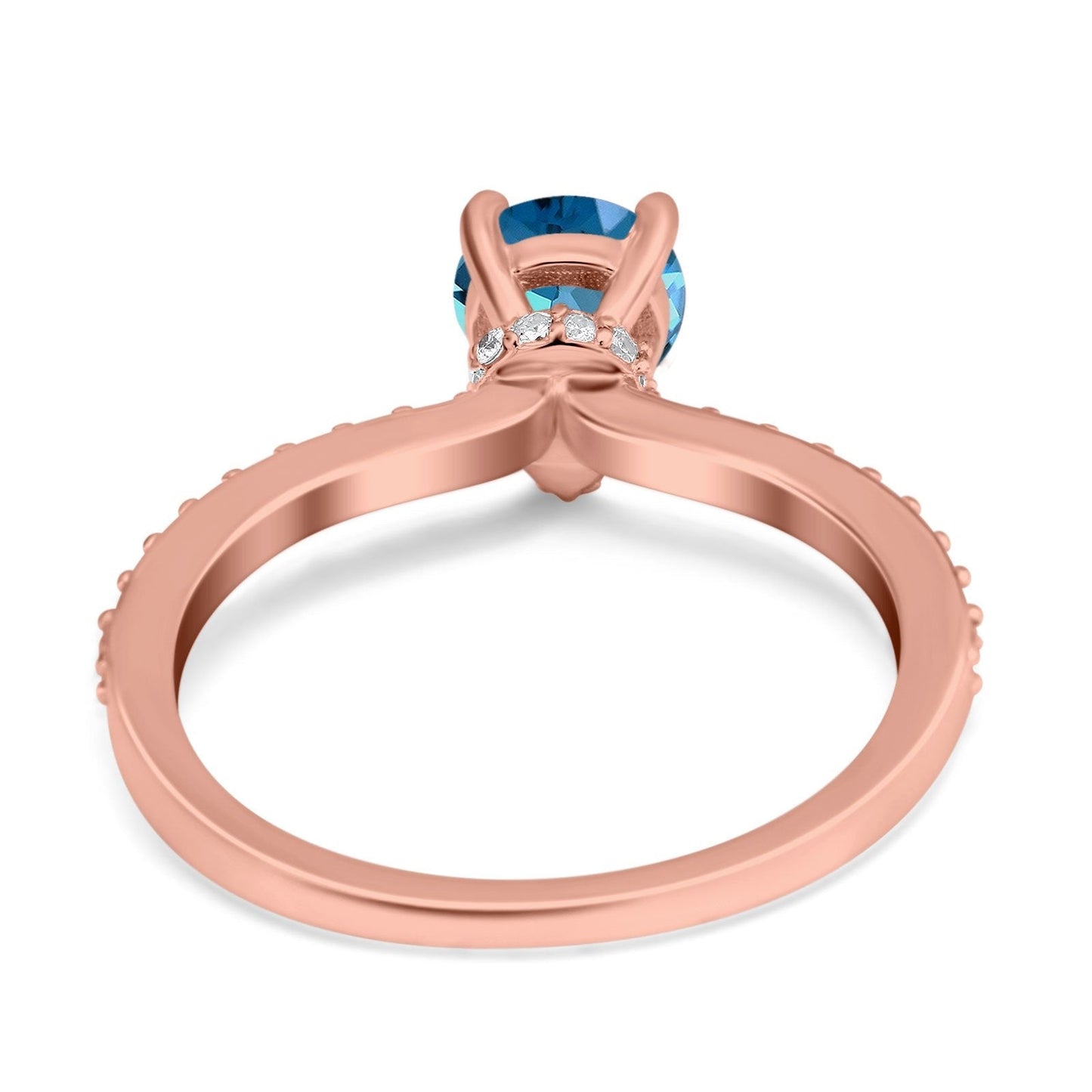 Bague de fiançailles en or rose 14 carats avec accent en forme de poire en forme de larme de 1,54 ct, 8 mm x 6 mm, topaze bleue de Londres, taille 6,5