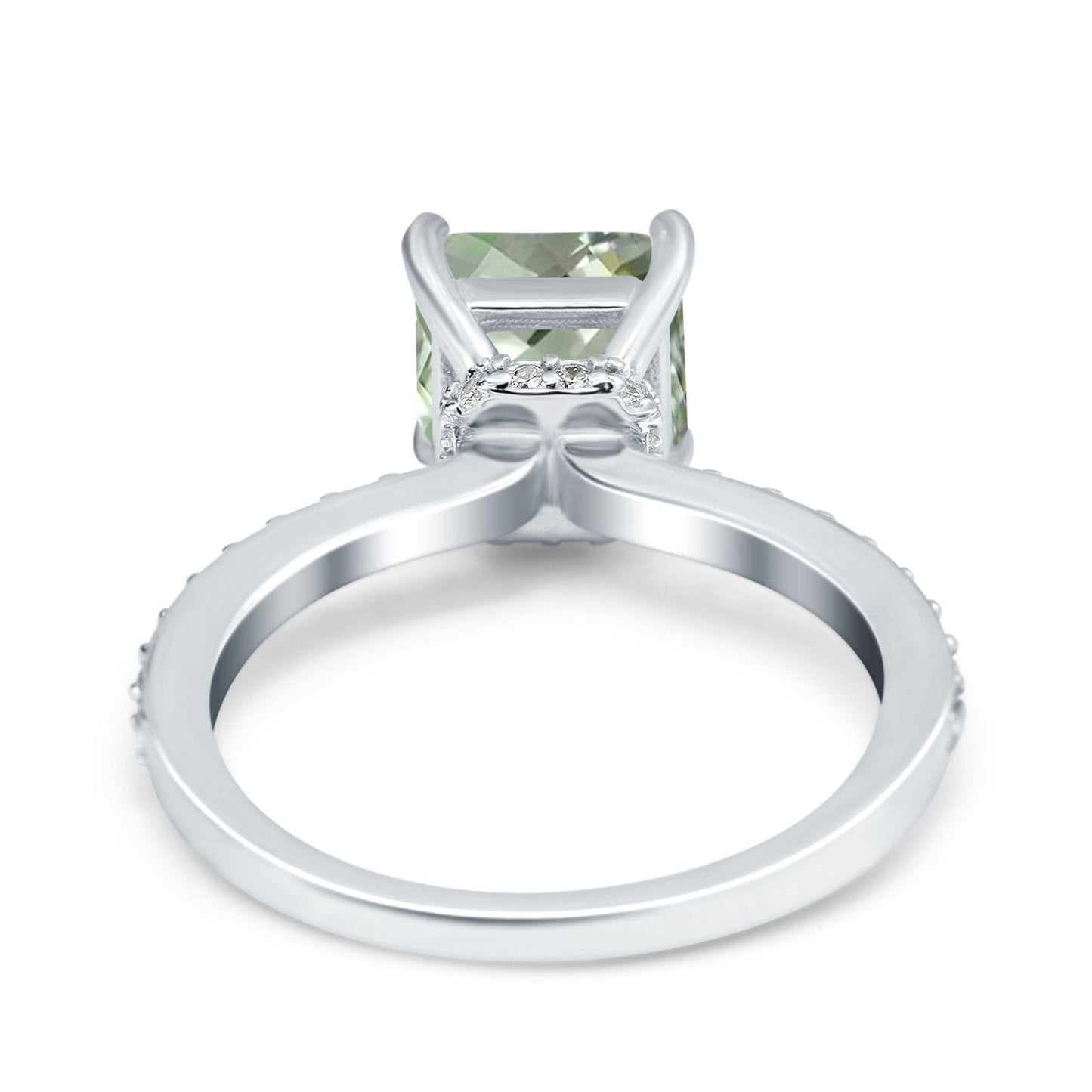 14K White Gold 1.55ct Cushion Cut Vintage 7mm G SI Natural Green Amethyst Diamond Engagement Wedding Ring Size 6.5