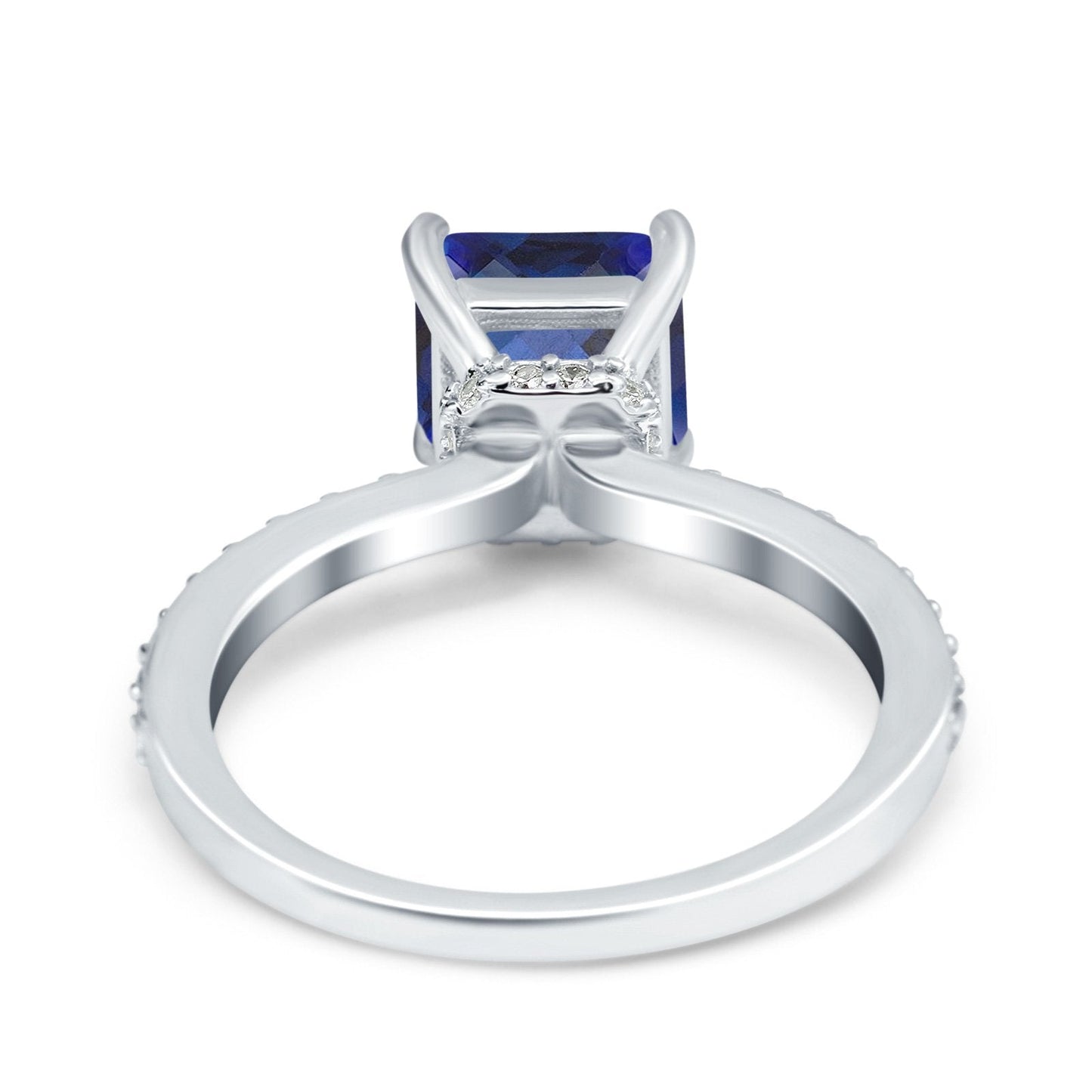 14K White Gold 1.55ct Cushion Cut Vintage 7mm G SI Nano Blue Sapphire Diamond Engagement Wedding Ring Size 6.5