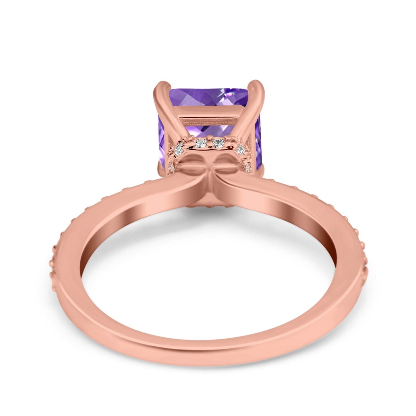 14K Rose Gold 1.55ct Cushion Cut Vintage 7mm G SI Natural Amethyst Diamond Engagement Wedding Ring Size 6.5