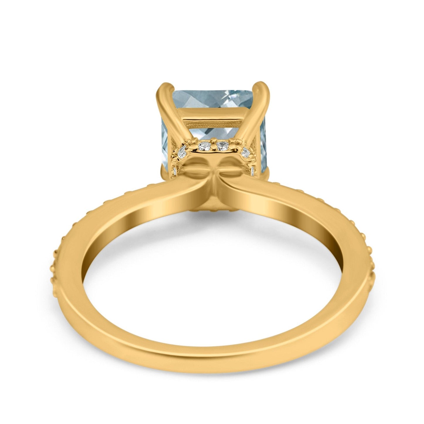 14K Yellow Gold 1.55ct Cushion Cut Vintage 7mm G SI Natural Aquamarine Diamond Engagement Wedding Ring Size 6.5