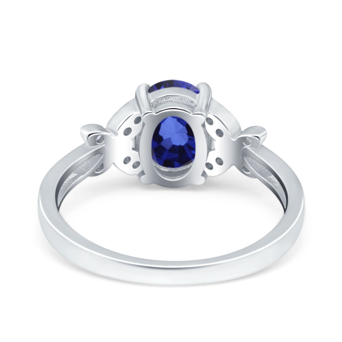 14K White Gold 1.27ct Oval 8mmx6mm Butterfly Accent G SI Nano Blue Sapphire Diamond Engagement Wedding Ring Size 6.5