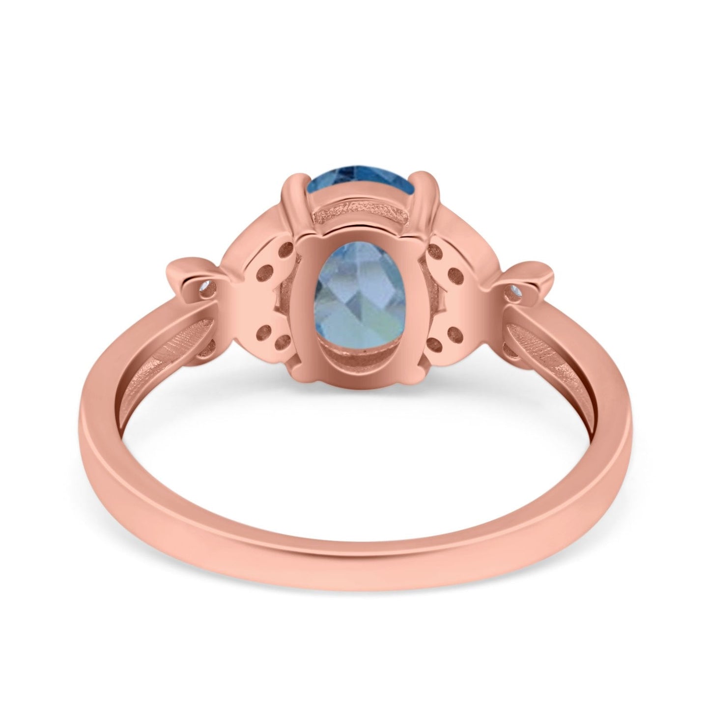 Bague de fiançailles en or rose 14 carats 1,27 ct ovale 8 mm x 6 mm avec accent papillon G SI London Blue Topaz Diamond Taille 6,5