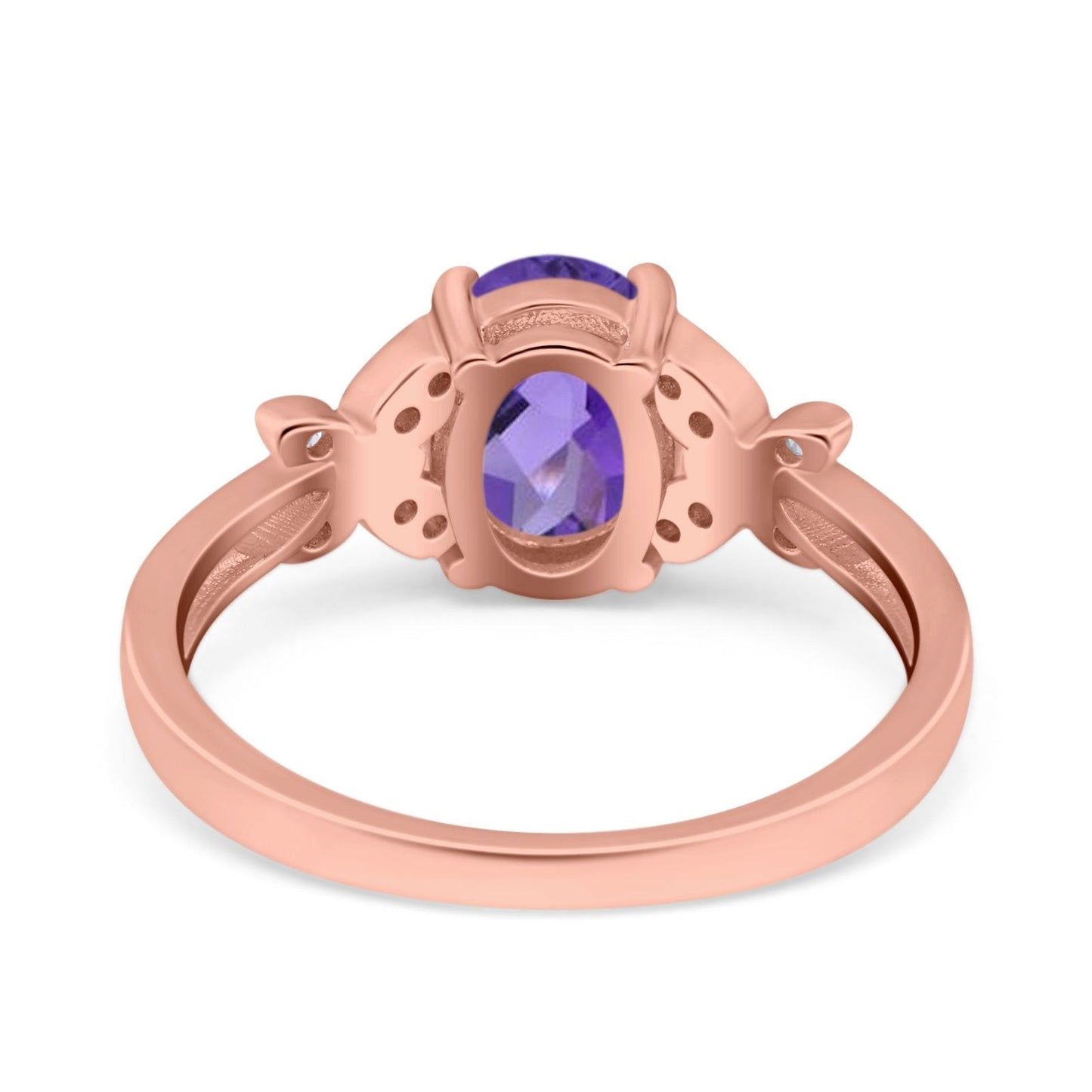 14K Rose Gold 1.27ct Oval 8mmx6mm Butterfly Accent G SI Natural Amethyst Diamond Engagement Wedding Ring Size 6.5