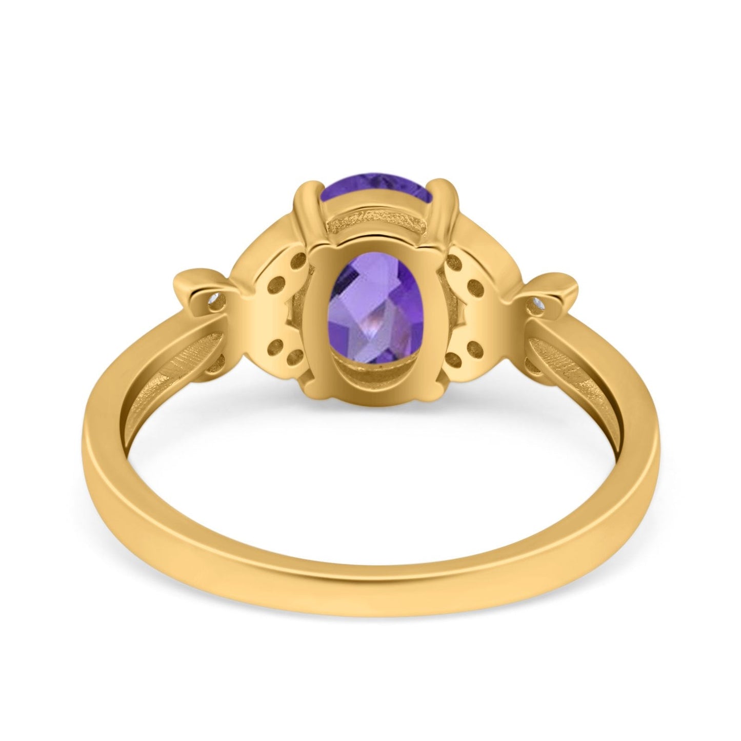 14K Yellow Gold 1.27ct Oval 8mmx6mm Butterfly Accent G SI Natural Amethyst Diamond Engagement Wedding Ring Size 6.5